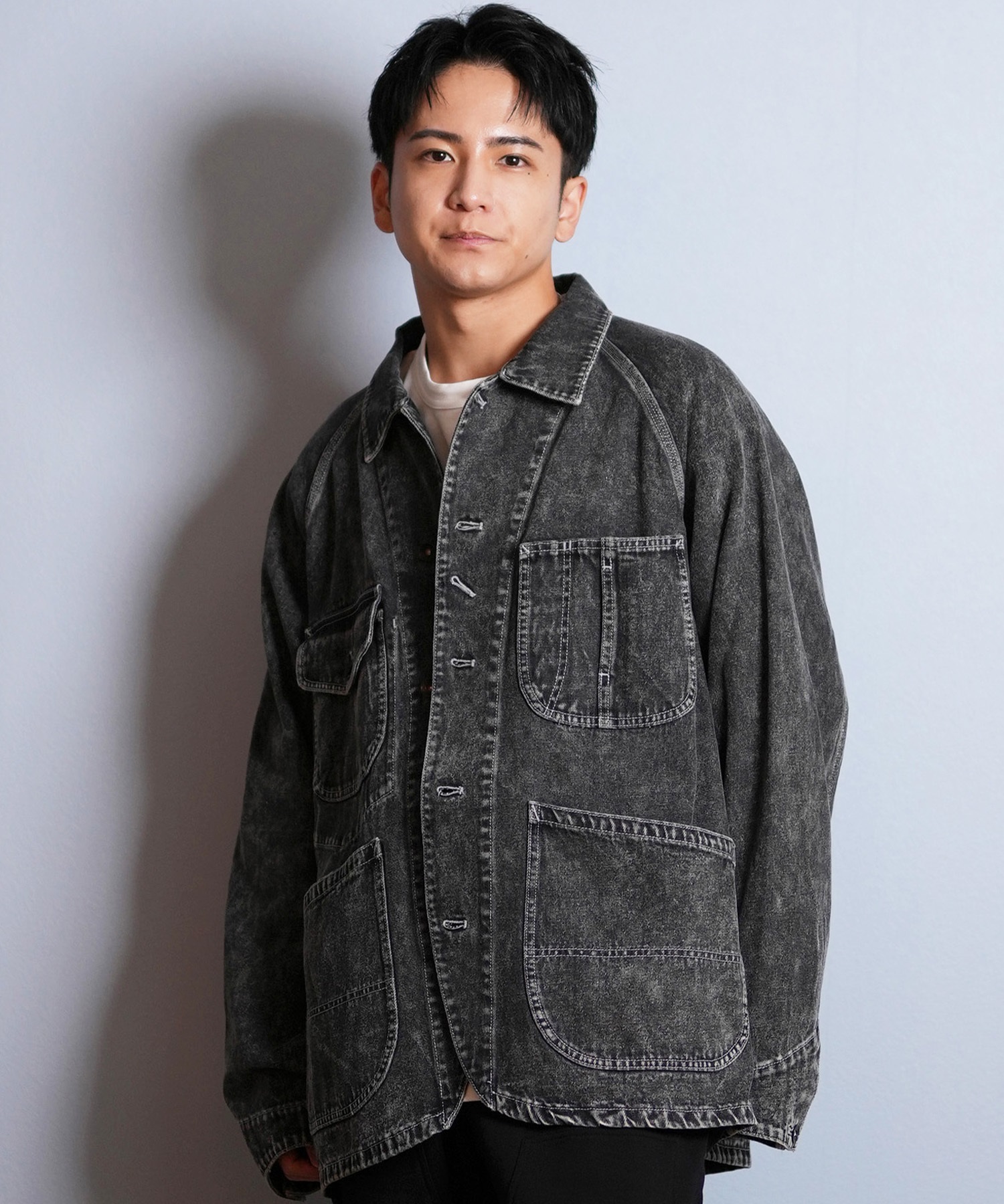 DEAR LAUREL ディアローレル デニム ジャケット Gジャン メンズ シンプル D25F-0104 ムラサキスポーツ限定(BLK-M)