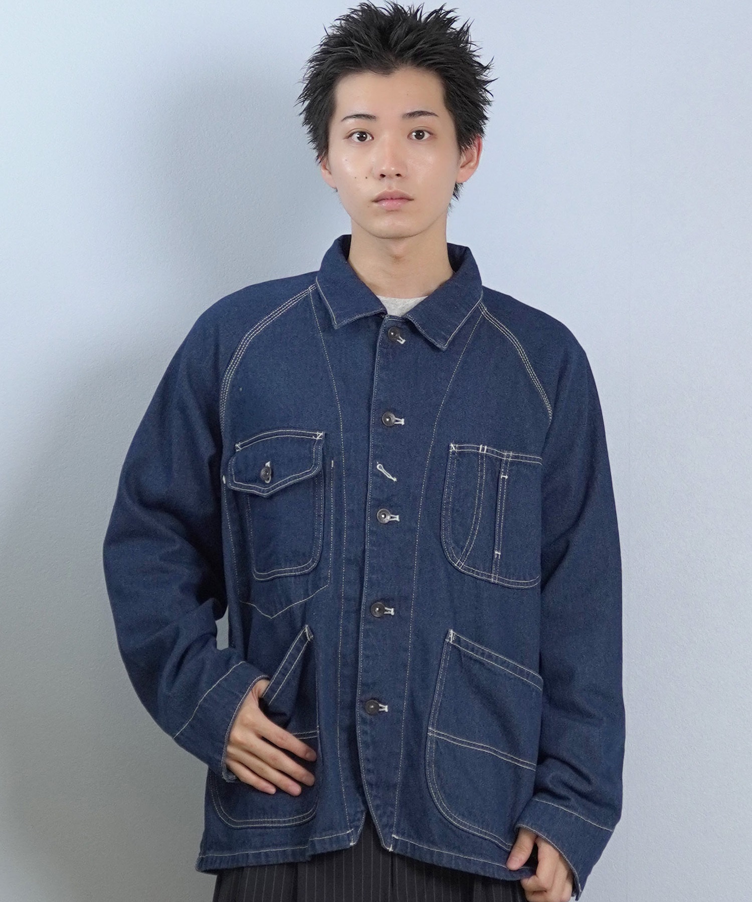 DEAR LAUREL ディアローレル デニム ジャケット Gジャン メンズ シンプル D25F-0104 ムラサキスポーツ限定(BLK-M)