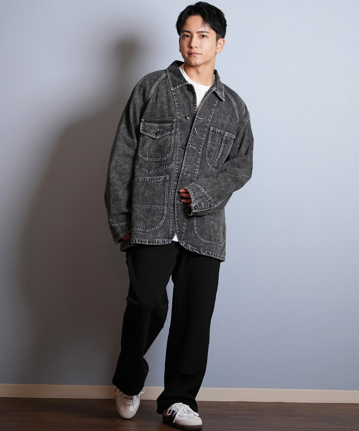 DEAR LAUREL ディアローレル デニム ジャケット Gジャン メンズ シンプル D25F-0104 ムラサキスポーツ限定(BLK-M)