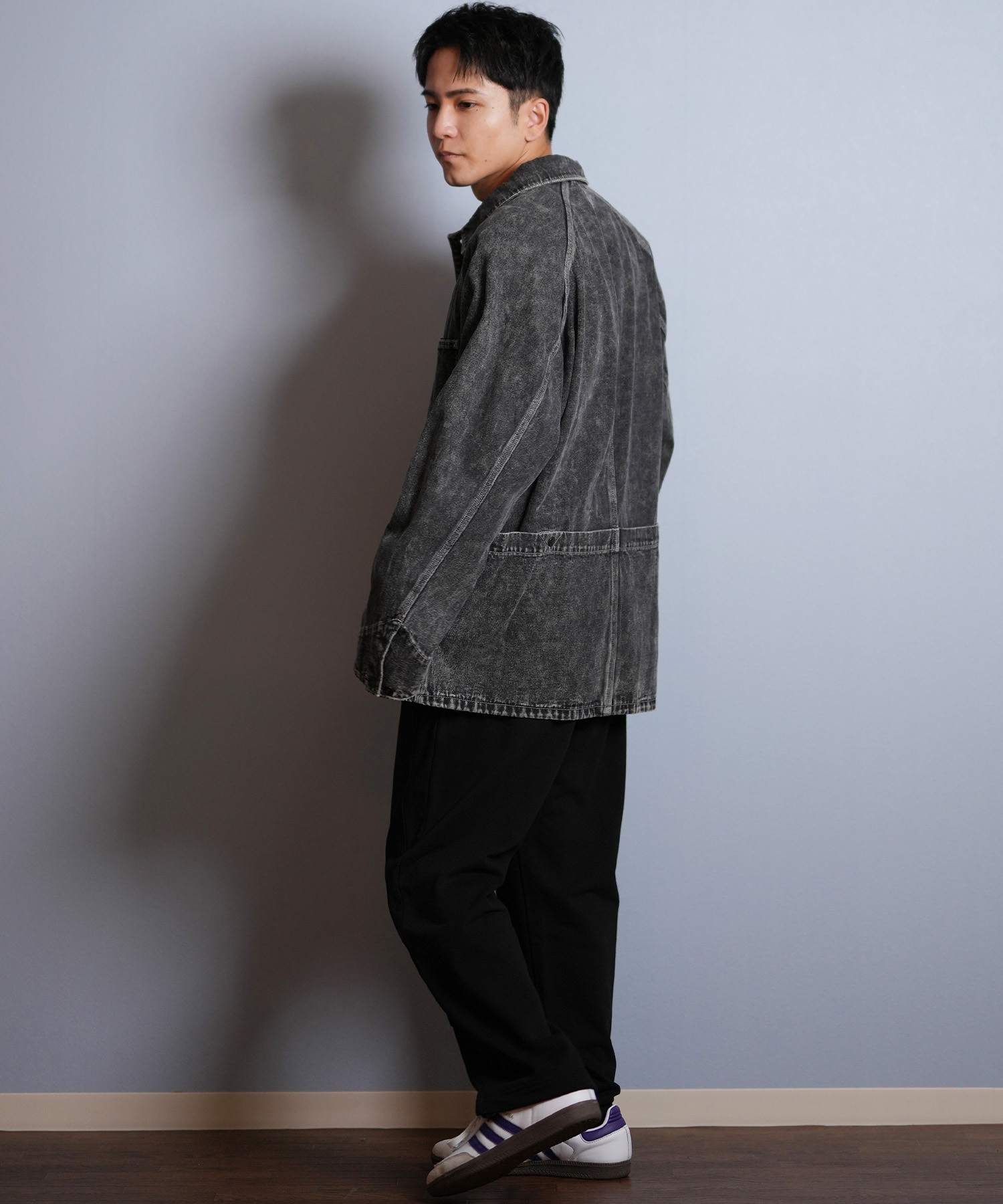 DEAR LAUREL ディアローレル デニム ジャケット Gジャン メンズ シンプル D25F-0104 ムラサキスポーツ限定(BLK-M)