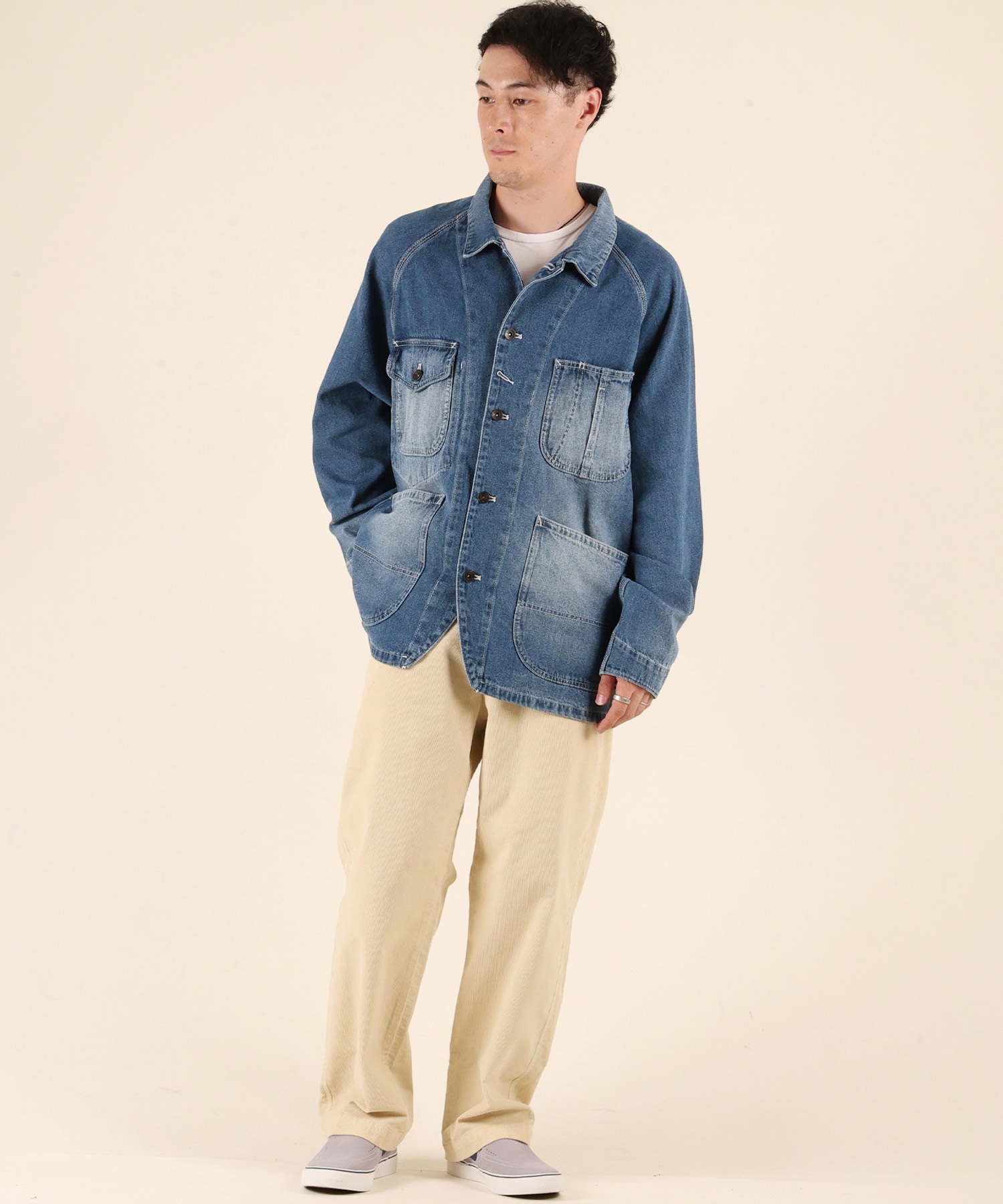DEAR LAUREL ディアローレル デニム ジャケット Gジャン メンズ シンプル D25F-0104 ムラサキスポーツ限定(BLK-M)