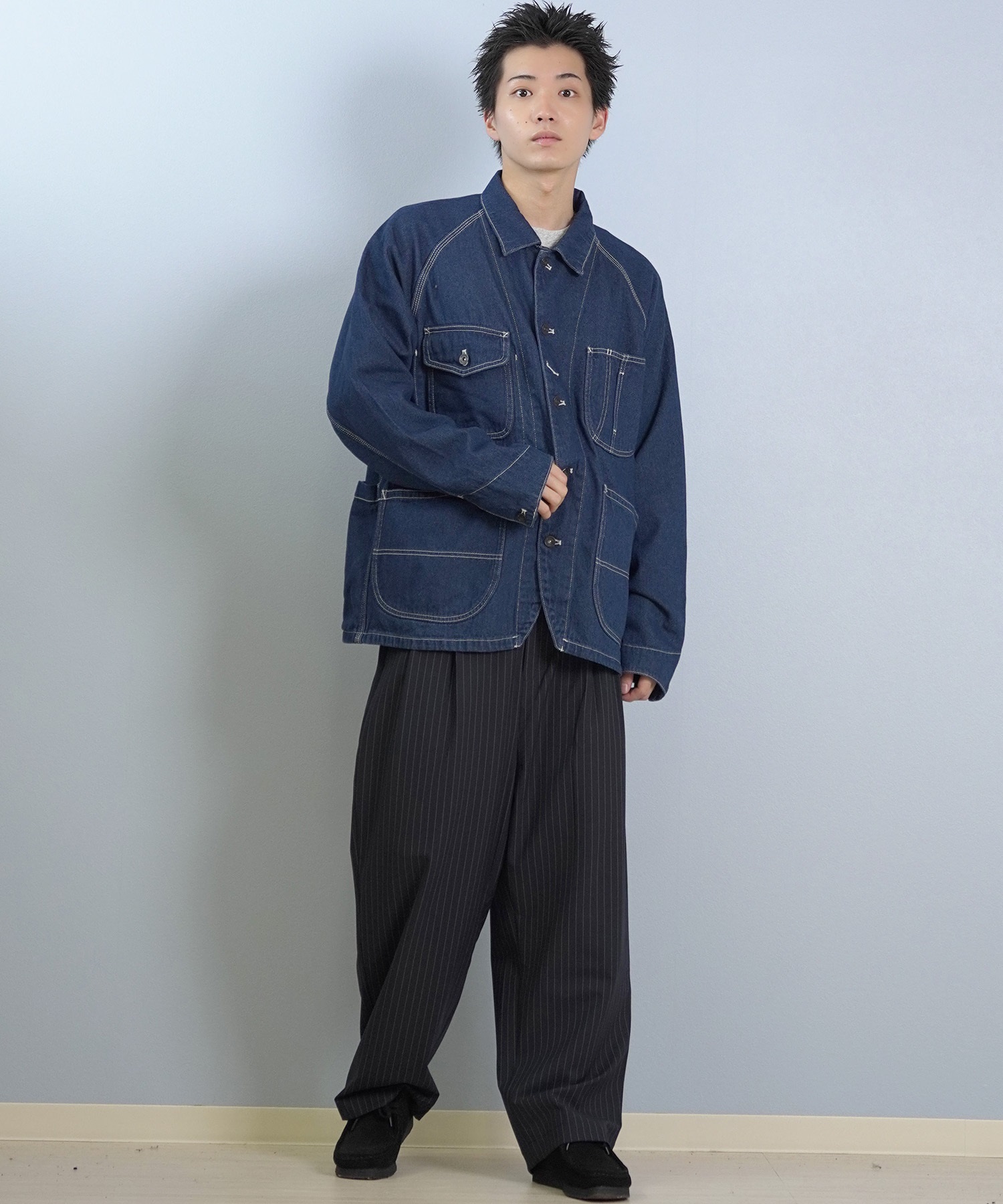 DEAR LAUREL ディアローレル デニム ジャケット Gジャン メンズ シンプル D25F-0104 ムラサキスポーツ限定(BLK-M)