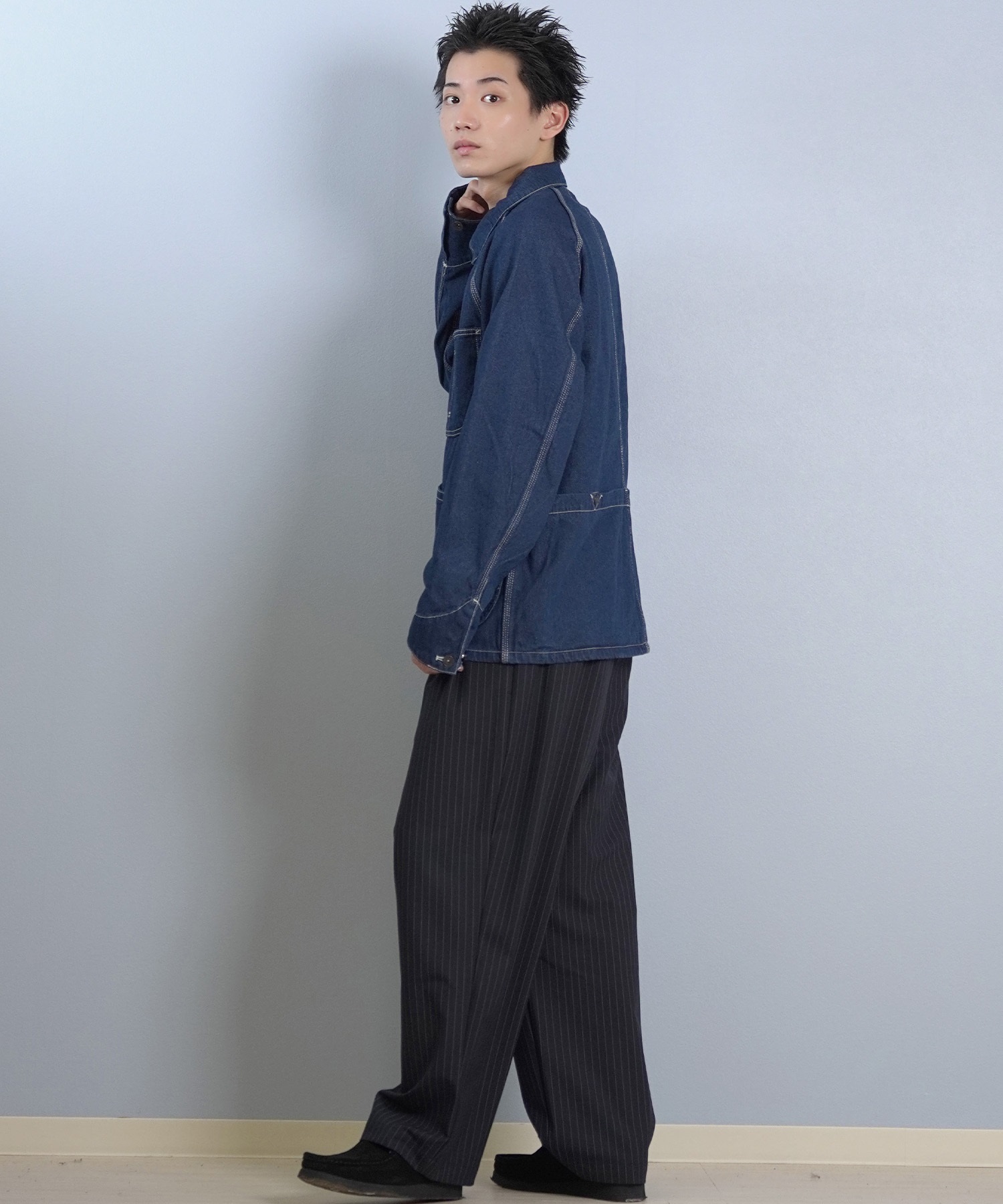 DEAR LAUREL ディアローレル デニム ジャケット Gジャン メンズ シンプル D25F-0104 ムラサキスポーツ限定(BLK-M)