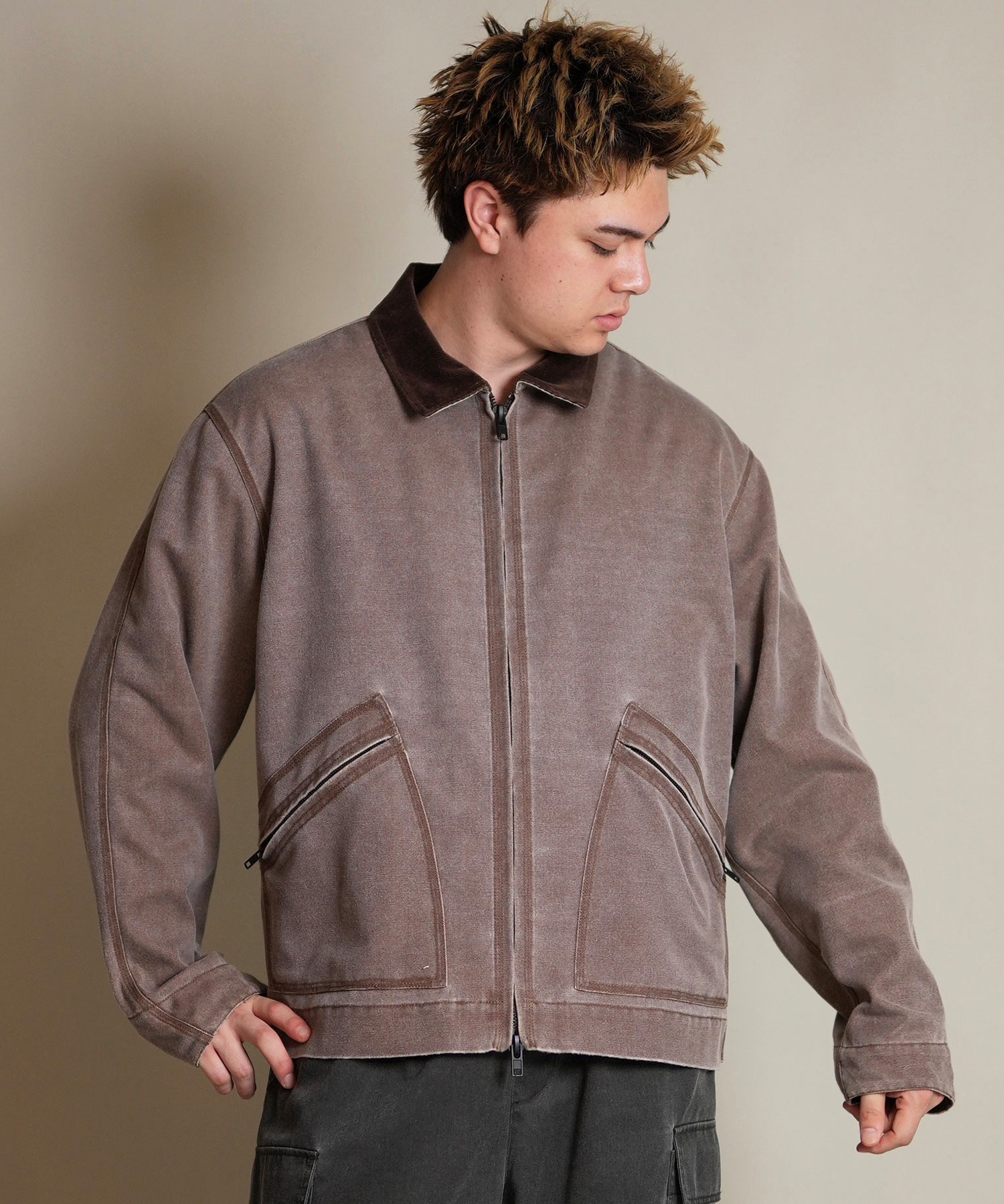 DEAR LAUREL ディアローレル アウター ワークジャケット メンズ ジップアップ DUCK WORK JACKET D25F-0106(GRY-M)