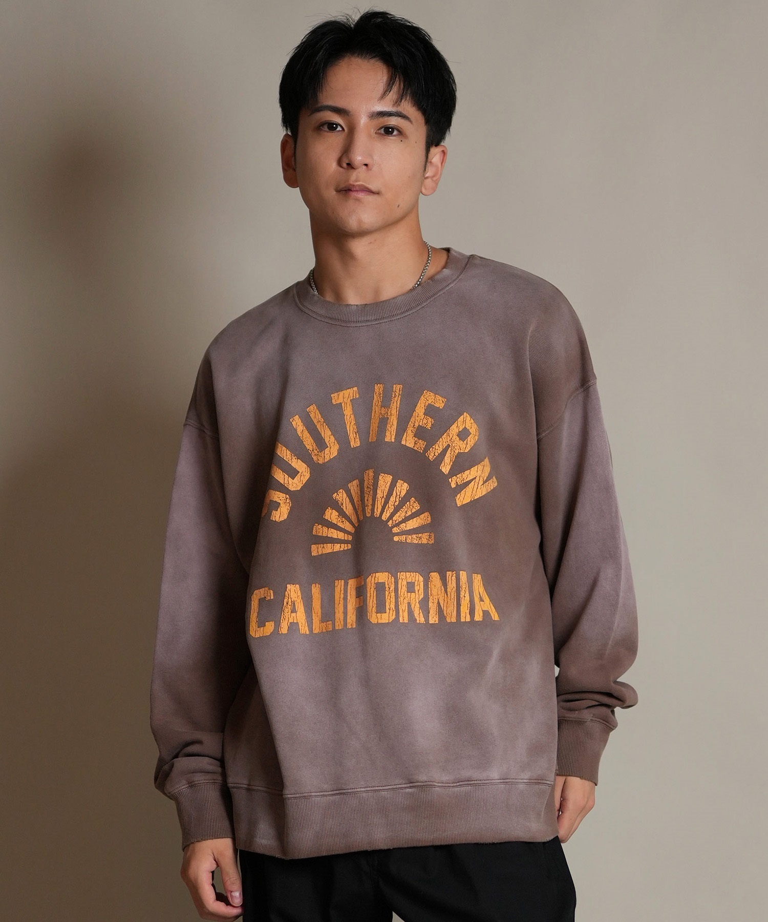 DEAR LAUREL ディアローレル トレーナー スウェット メンズ クルーネック カレッジロゴ風 ヴィンテージ加工 裏毛 Vintage Crew D25F-1101(BLK-M)
