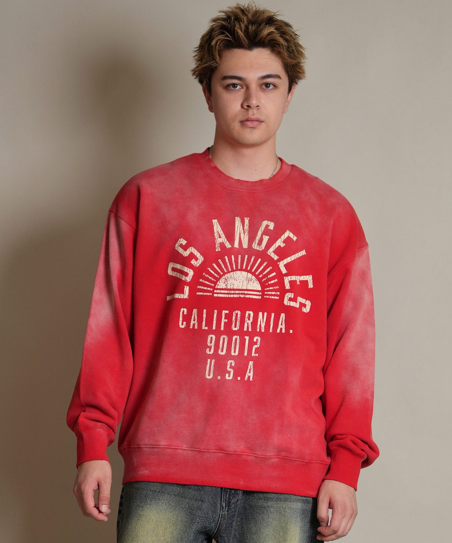 DEAR LAUREL ディアローレル トレーナー スウェット メンズ クルーネック カレッジロゴ風 ヴィンテージ加工 裏毛 Vintage Crew D25F-1101(BLK-M)