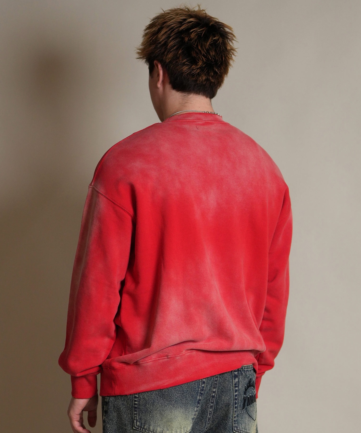 DEAR LAUREL ディアローレル トレーナー スウェット メンズ クルーネック カレッジロゴ風 ヴィンテージ加工 裏毛 Vintage Crew D25F-1101(BLK-M)