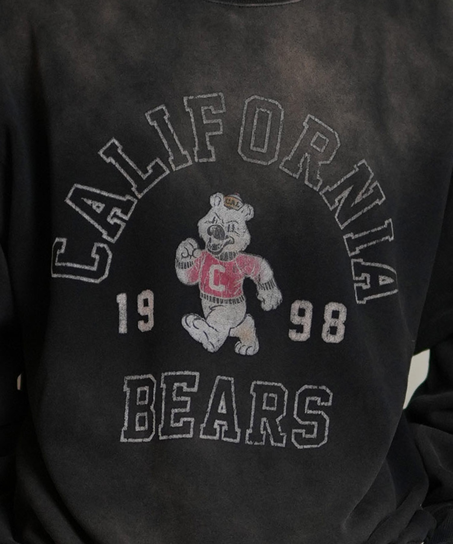 DEAR LAUREL ディアローレル トレーナー スウェット メンズ クルーネック カレッジロゴ風 ヴィンテージ加工 裏毛 Vintage Crew D25F-1101(BLK-M)