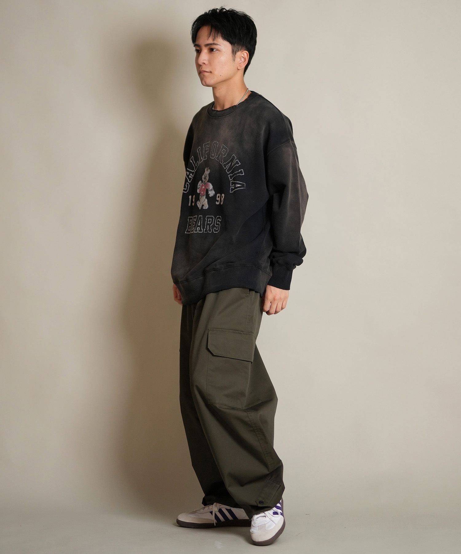 DEAR LAUREL ディアローレル トレーナー スウェット メンズ クルーネック カレッジロゴ風 ヴィンテージ加工 裏毛 Vintage Crew D25F-1101(BLK-M)