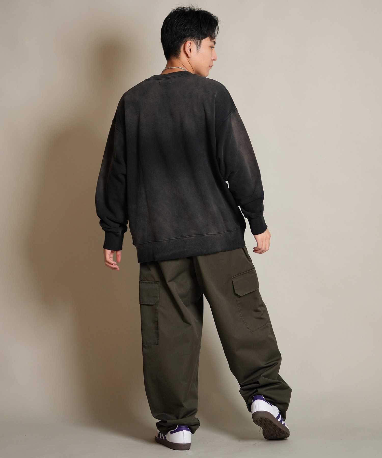 DEAR LAUREL ディアローレル トレーナー スウェット メンズ クルーネック カレッジロゴ風 ヴィンテージ加工 裏毛 Vintage Crew D25F-1101(BLK-M)