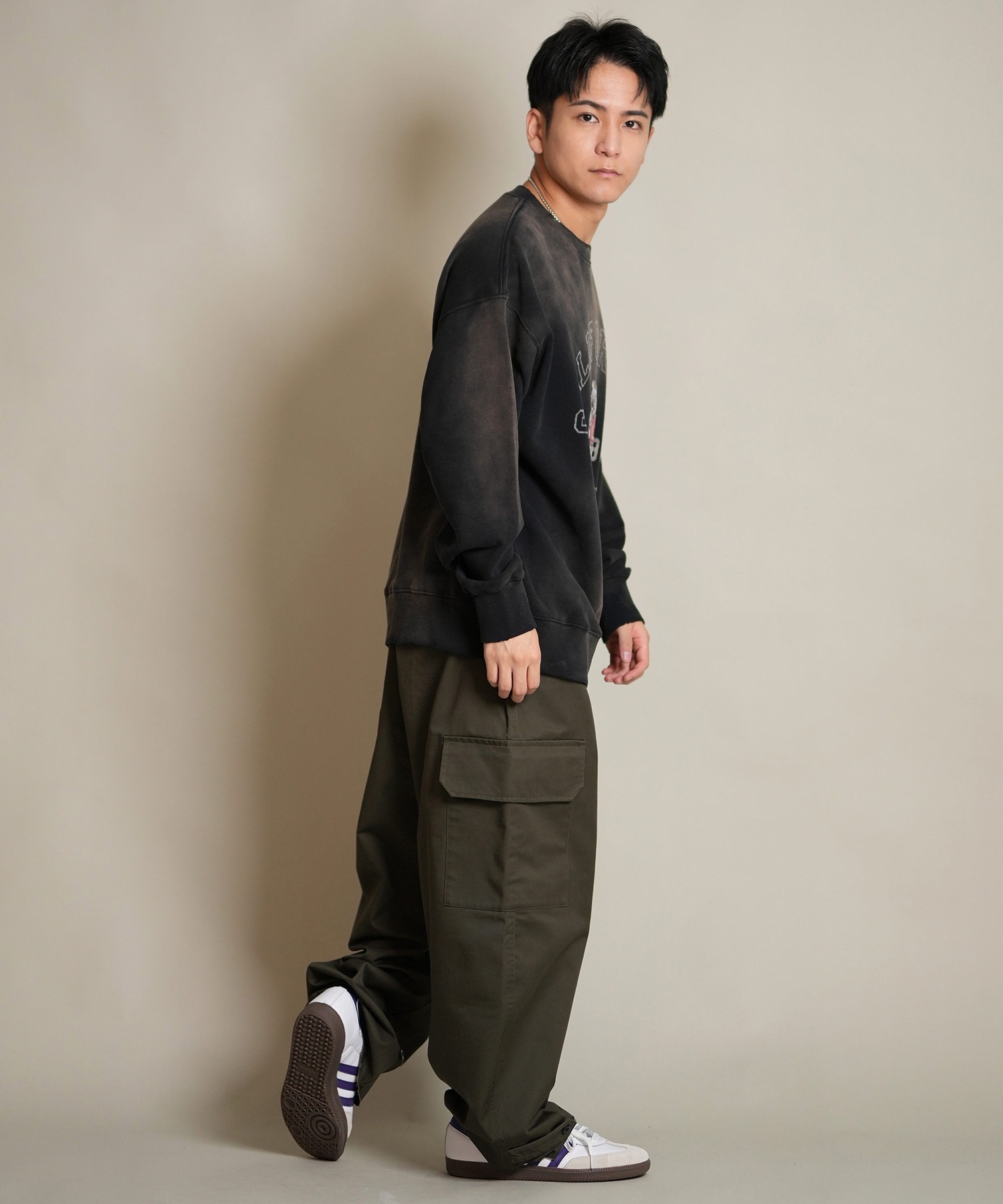 DEAR LAUREL ディアローレル トレーナー スウェット メンズ クルーネック カレッジロゴ風 ヴィンテージ加工 裏毛 Vintage Crew D25F-1101(BLK-M)