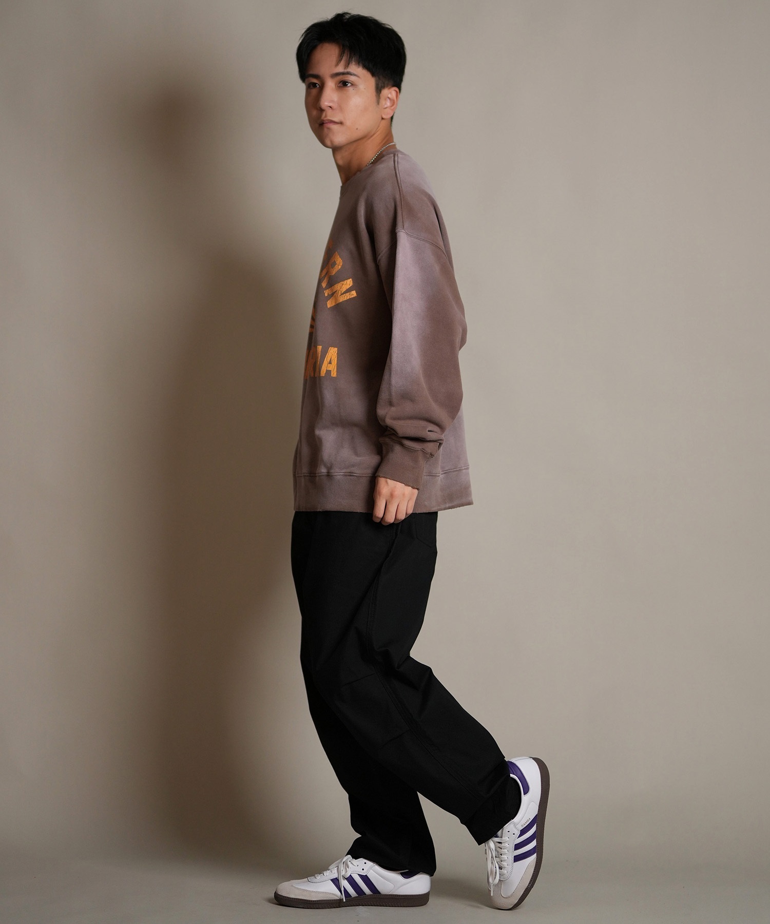 DEAR LAUREL ディアローレル トレーナー スウェット メンズ クルーネック カレッジロゴ風 ヴィンテージ加工 裏毛 Vintage Crew D25F-1101(BLK-M)