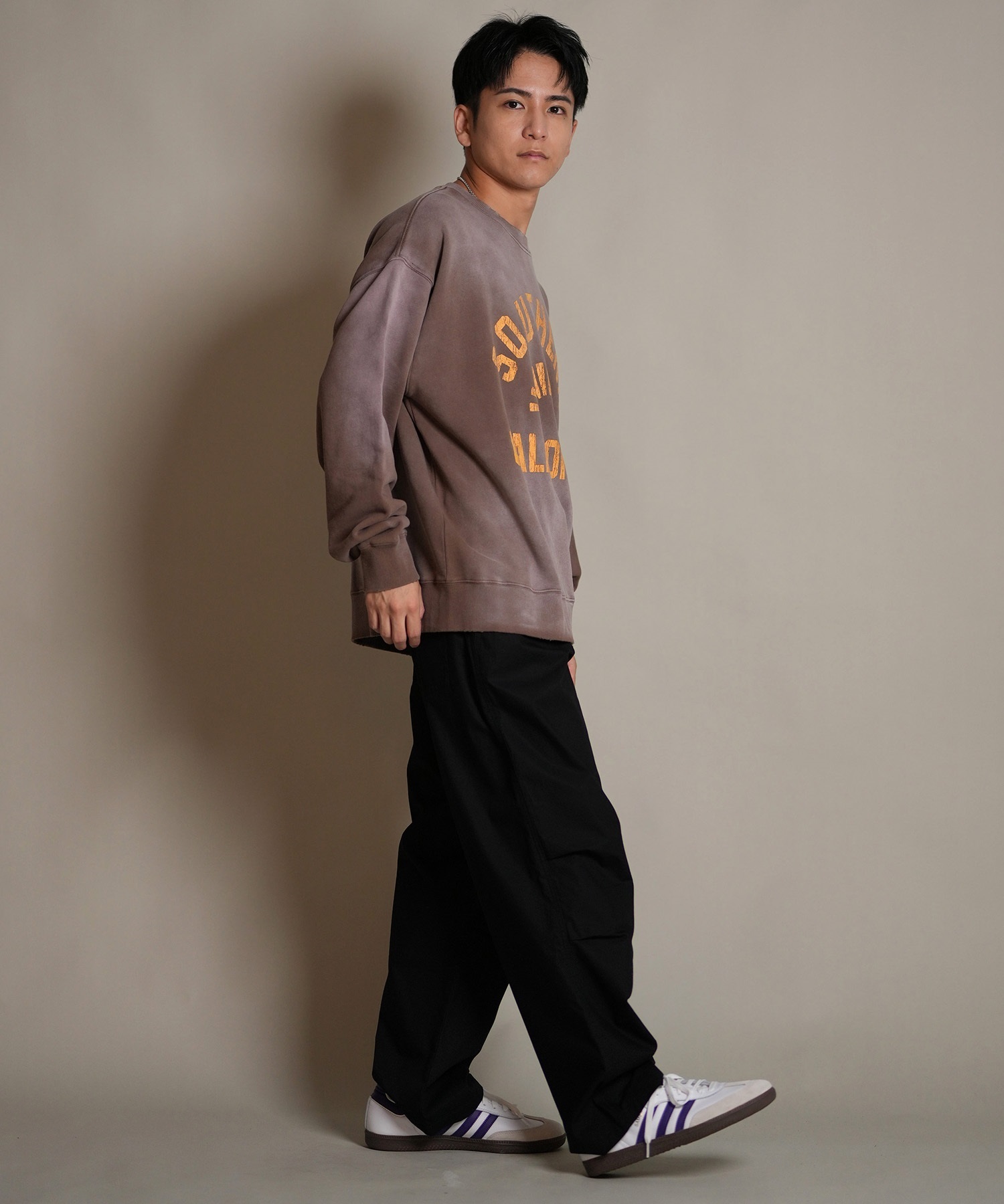 DEAR LAUREL ディアローレル トレーナー スウェット メンズ クルーネック カレッジロゴ風 ヴィンテージ加工 裏毛 Vintage Crew D25F-1101(BLK-M)