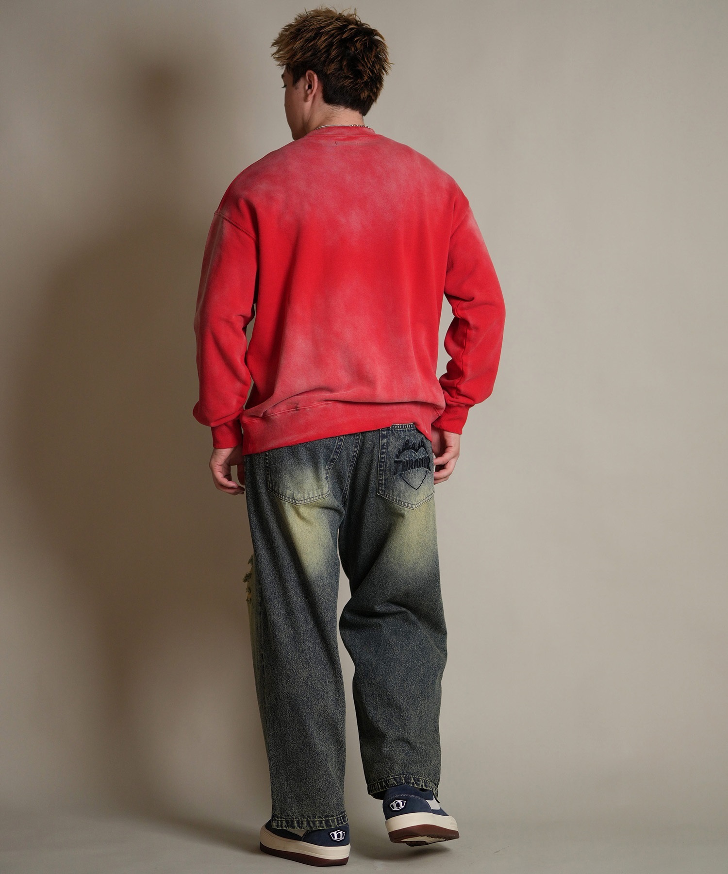 DEAR LAUREL ディアローレル トレーナー スウェット メンズ クルーネック カレッジロゴ風 ヴィンテージ加工 裏毛 Vintage Crew D25F-1101(BLK-M)