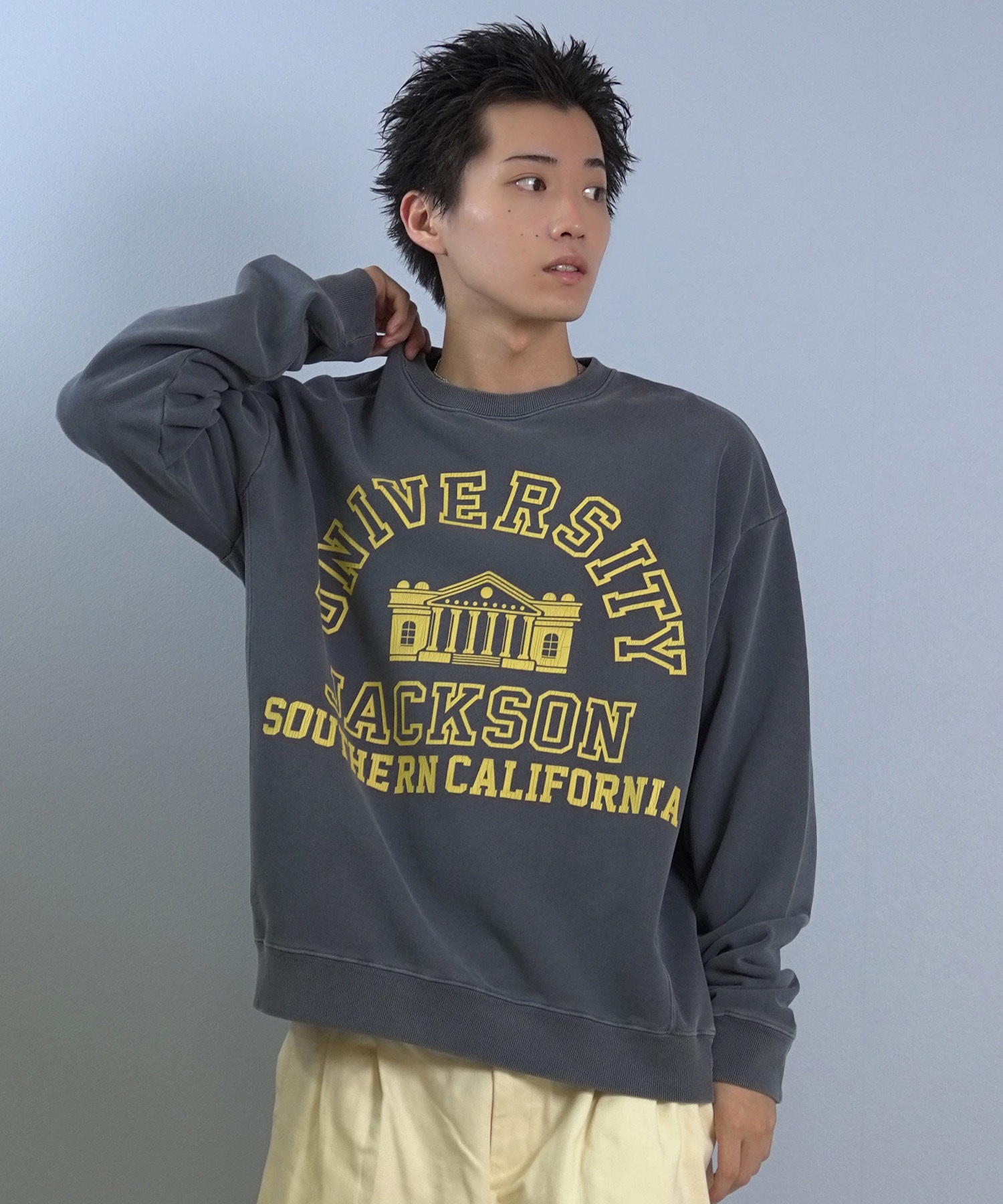 DEAR LAUREL ディアローレル × JACKSON MATISSE ジャクソンマティス トレーナー スウェット メンズ クルーネック カレッジロゴ 裏毛 DL25F-JM1101(BLK-M)
