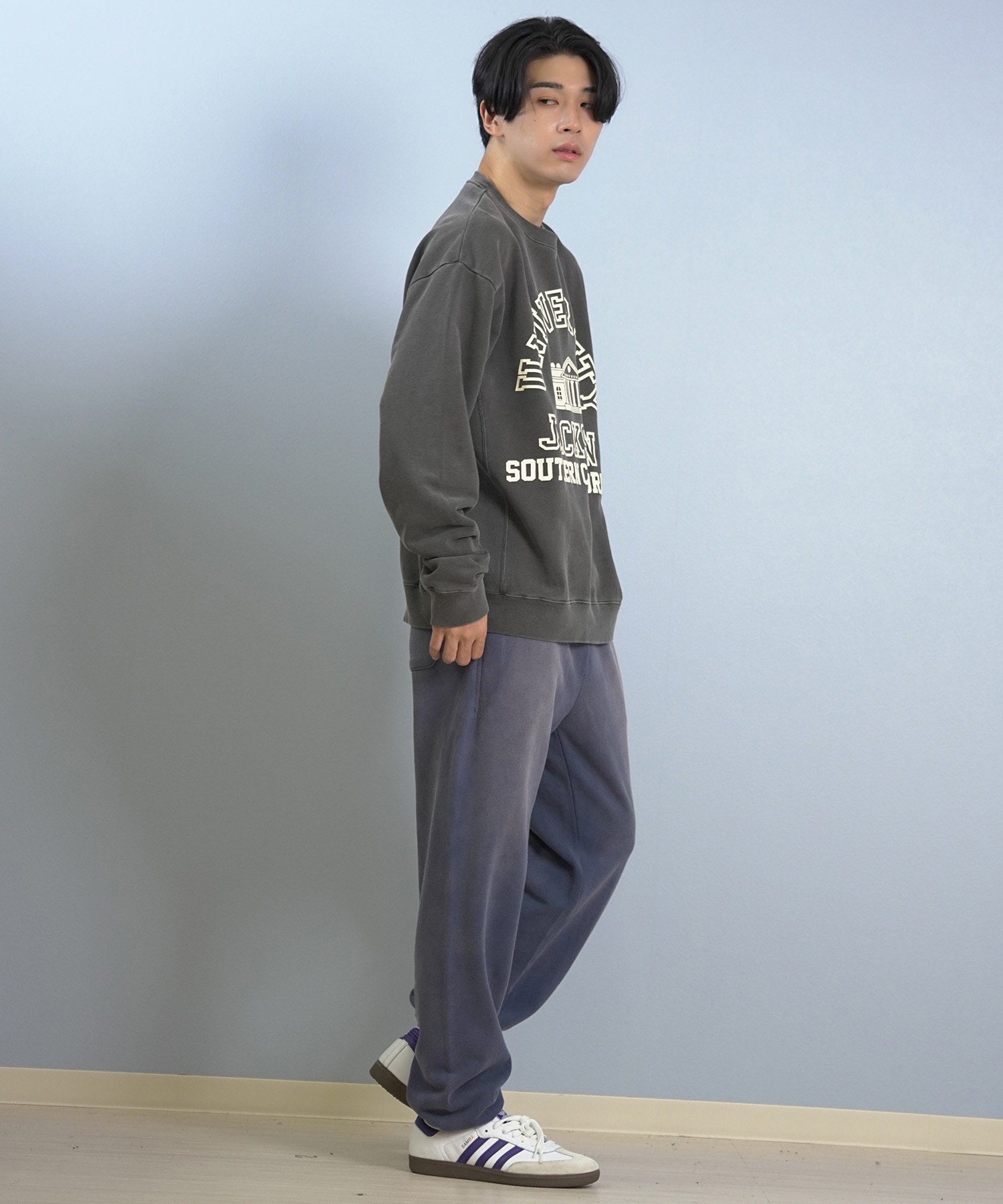 DEAR LAUREL ディアローレル × JACKSON MATISSE ジャクソンマティス トレーナー スウェット メンズ クルーネック カレッジロゴ 裏毛 DL25F-JM1101(BLK-M)