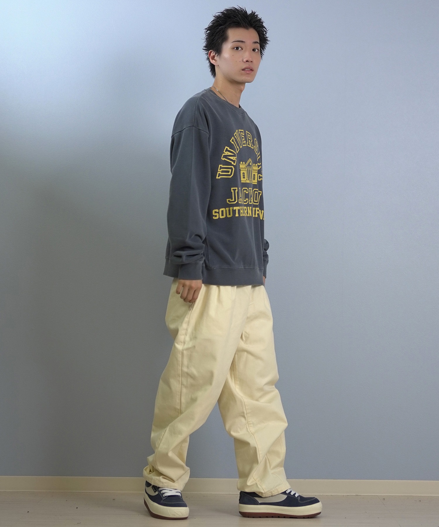 DEAR LAUREL ディアローレル × JACKSON MATISSE ジャクソンマティス トレーナー スウェット メンズ クルーネック カレッジロゴ 裏毛 DL25F-JM1101(BLK-M)