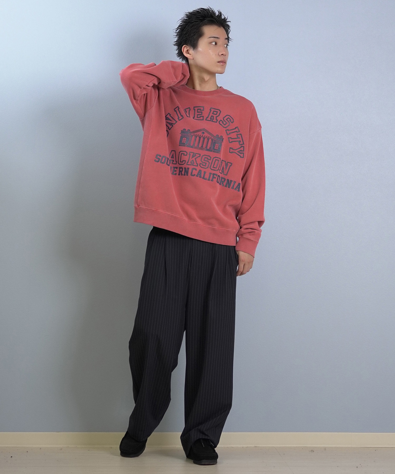 DEAR LAUREL ディアローレル × JACKSON MATISSE ジャクソンマティス トレーナー スウェット メンズ クルーネック カレッジロゴ 裏毛 DL25F-JM1101(BLK-M)
