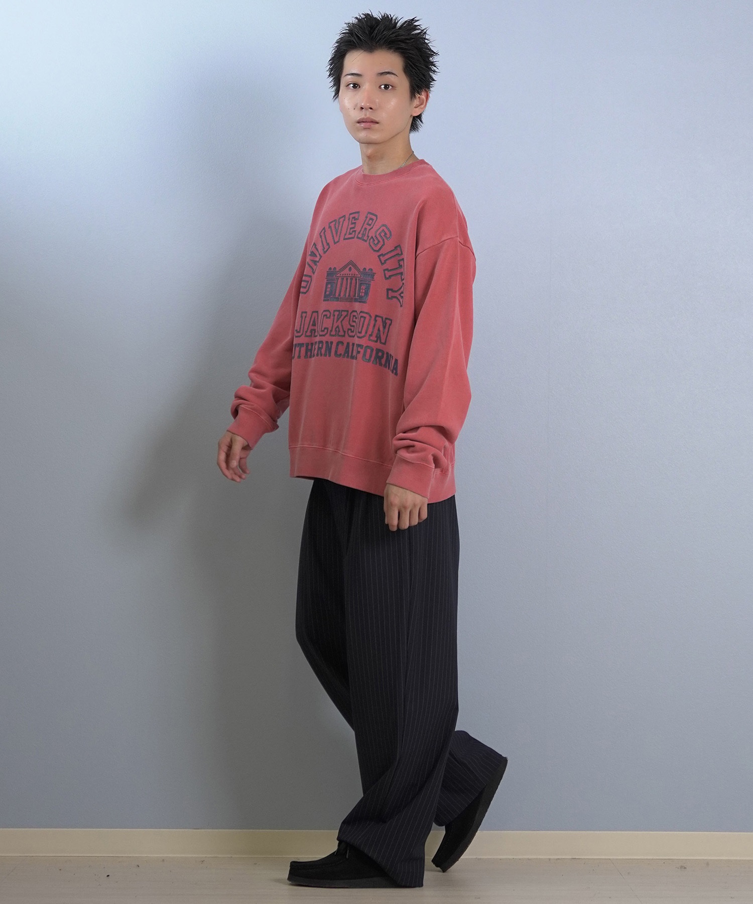 DEAR LAUREL ディアローレル × JACKSON MATISSE ジャクソンマティス トレーナー スウェット メンズ クルーネック カレッジロゴ 裏毛 DL25F-JM1101(BLK-M)