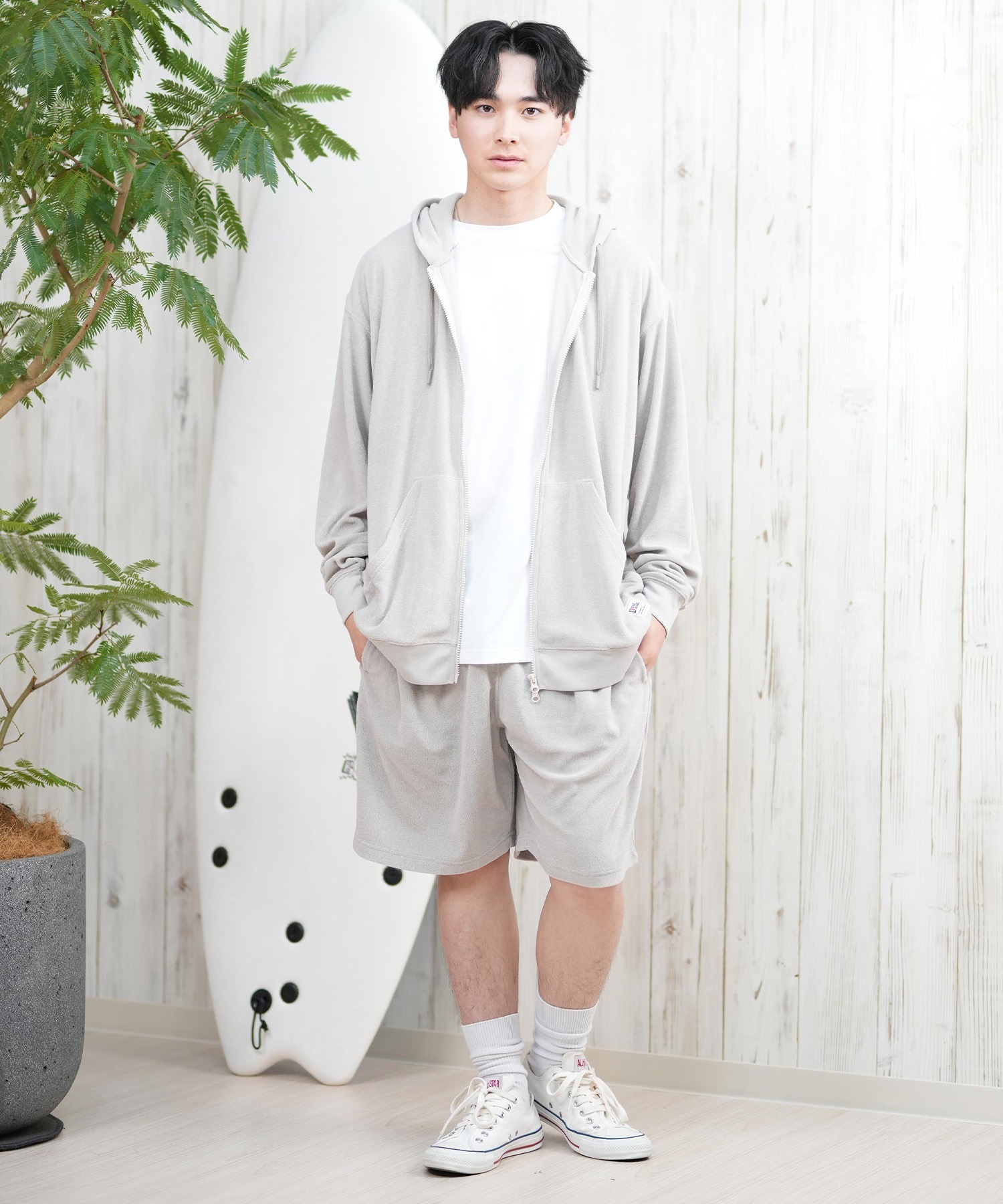 DEAR LAUREL ディアローレル パーカー ジップアップ メンズ 水陸両用 ユーティリティー UVカット セットアップ対応 D25S1201(BLK-M)