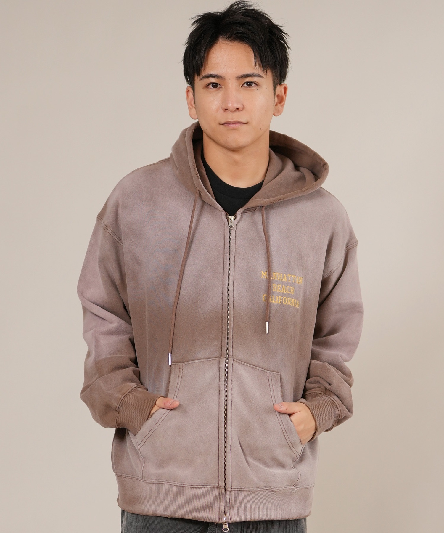 DEAR LAUREL ディアローレル ジップアップ パーカー メンズ 古着風 ヴィンテージ加工 D25F-1203 ムラサキスポーツ限定(BLK-M)