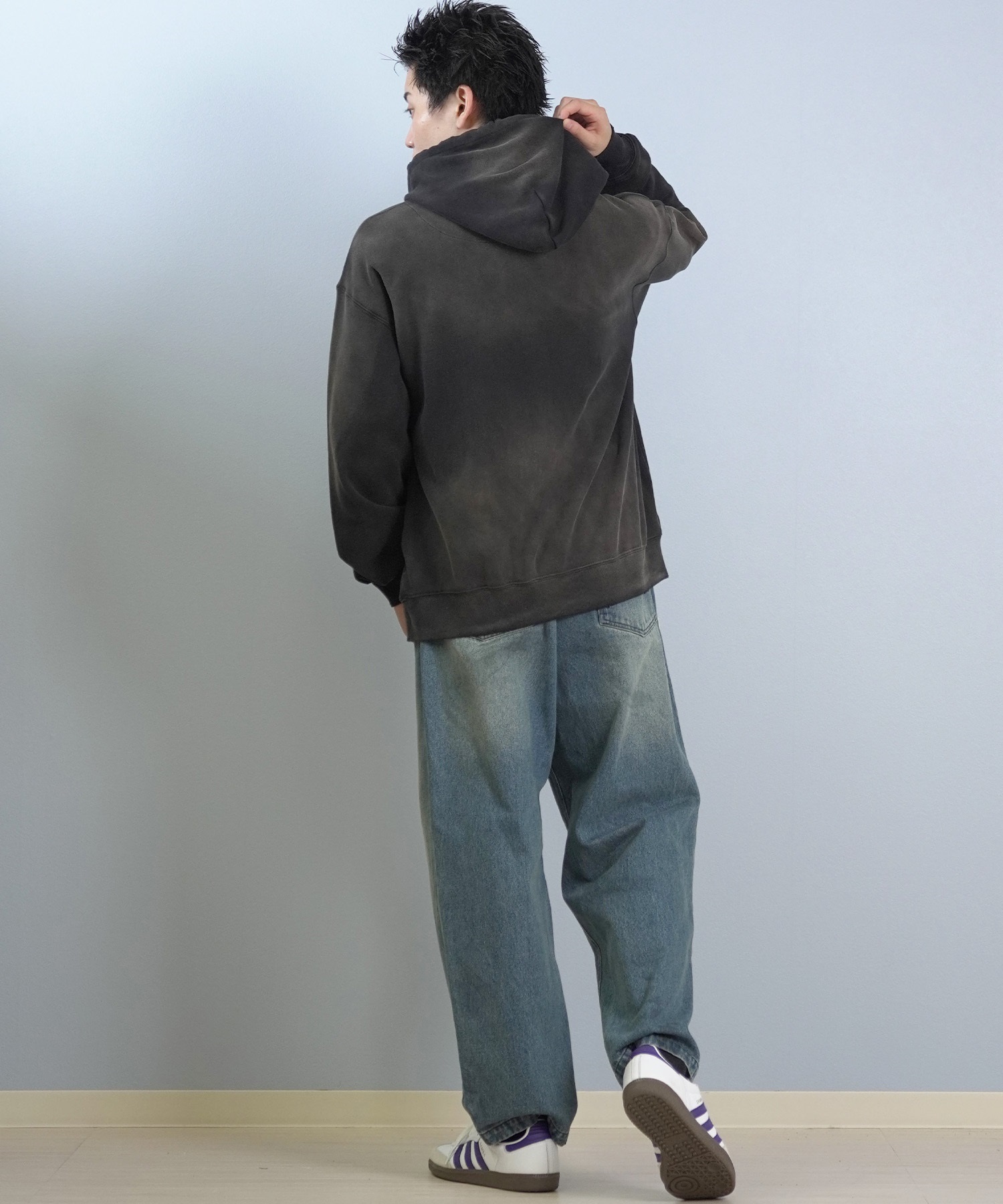 DEAR LAUREL ディアローレル ジップアップ パーカー メンズ 古着風 ヴィンテージ加工 D25F-1203 ムラサキスポーツ限定(BLK-M)