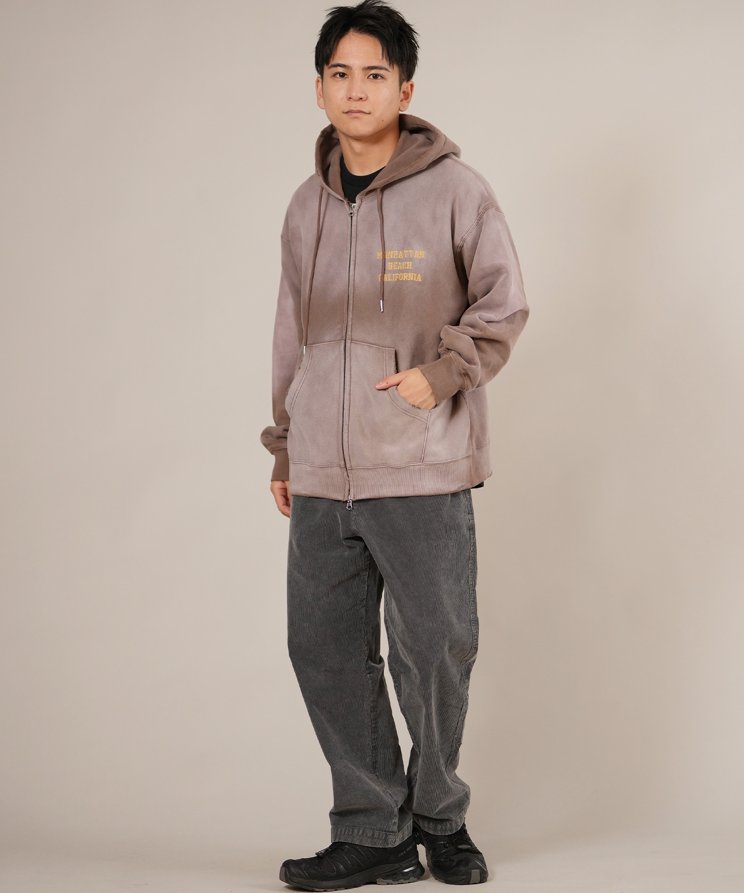 DEAR LAUREL ディアローレル ジップアップ パーカー メンズ 古着風 ヴィンテージ加工 D25F-1203 ムラサキスポーツ限定(BLK-M)