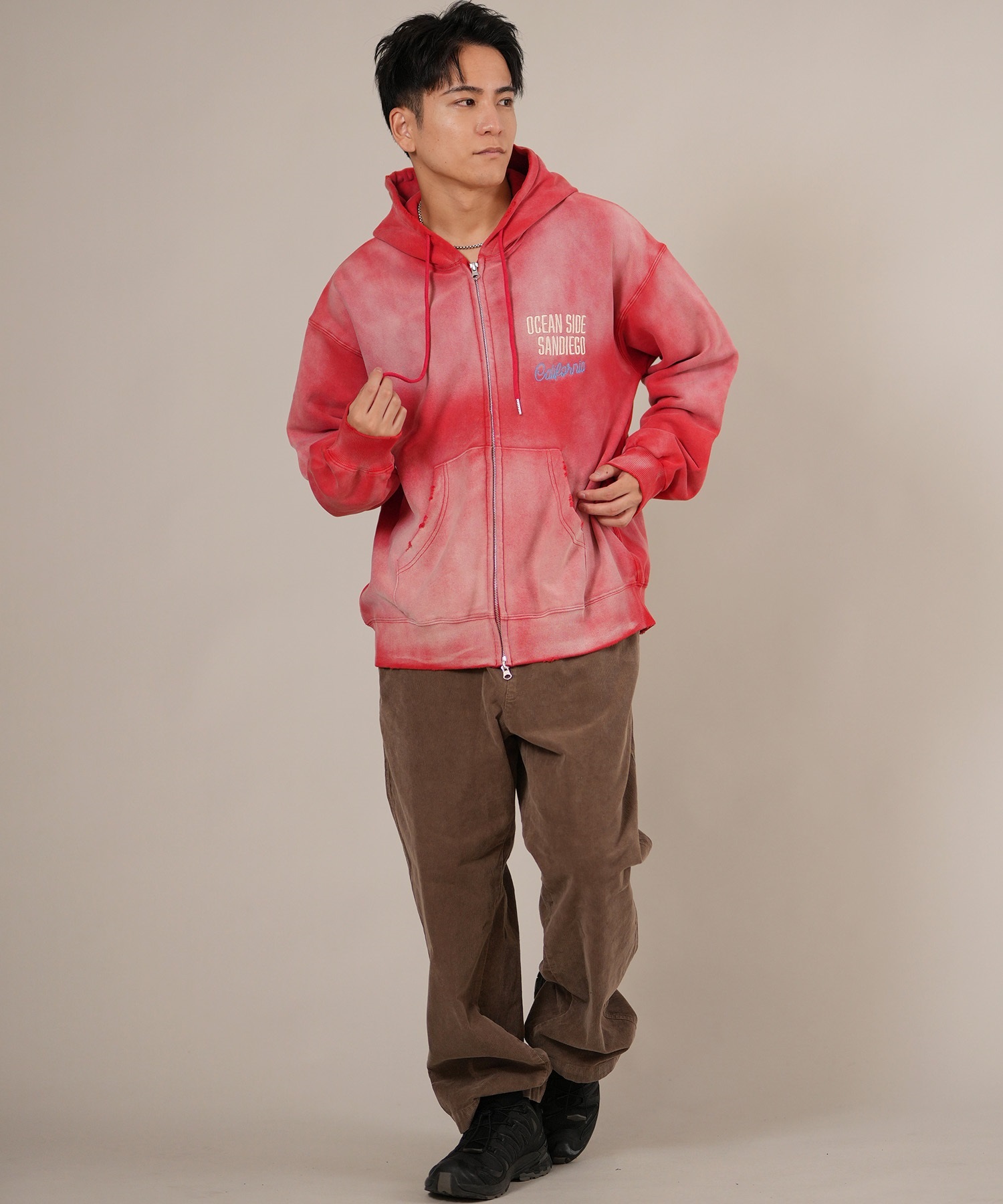 DEAR LAUREL ディアローレル ジップアップ パーカー メンズ 古着風 ヴィンテージ加工 D25F-1203 ムラサキスポーツ限定(BLK-M)