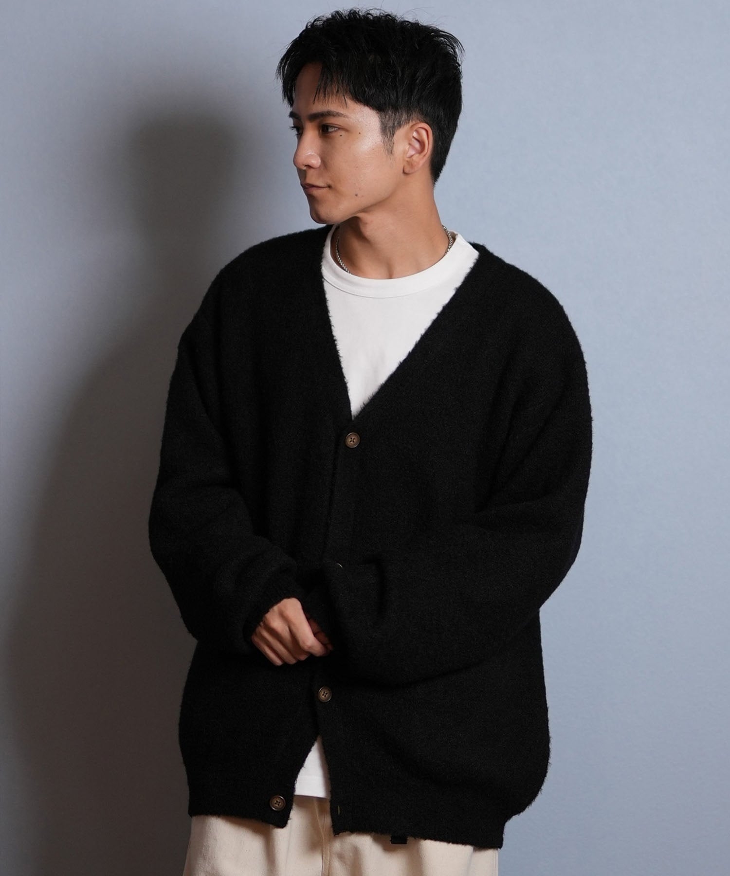 DEAR LAUREL ディアローレル カーディガン ニット セーター メンズ KNIT CARDIGAN D25F-1302(BLK-M)