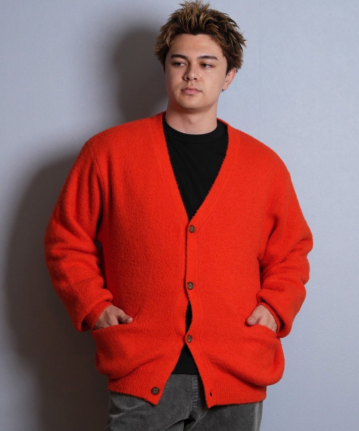 DEAR LAUREL ディアローレル カーディガン ニット セーター メンズ KNIT CARDIGAN D25F-1302(BLK-M)