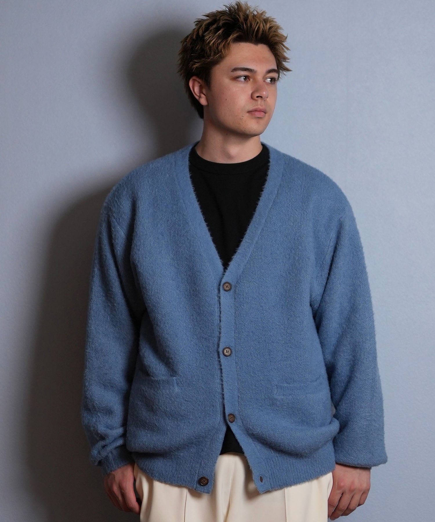 DEAR LAUREL ディアローレル カーディガン ニット セーター メンズ KNIT CARDIGAN D25F-1302(BLK-M)