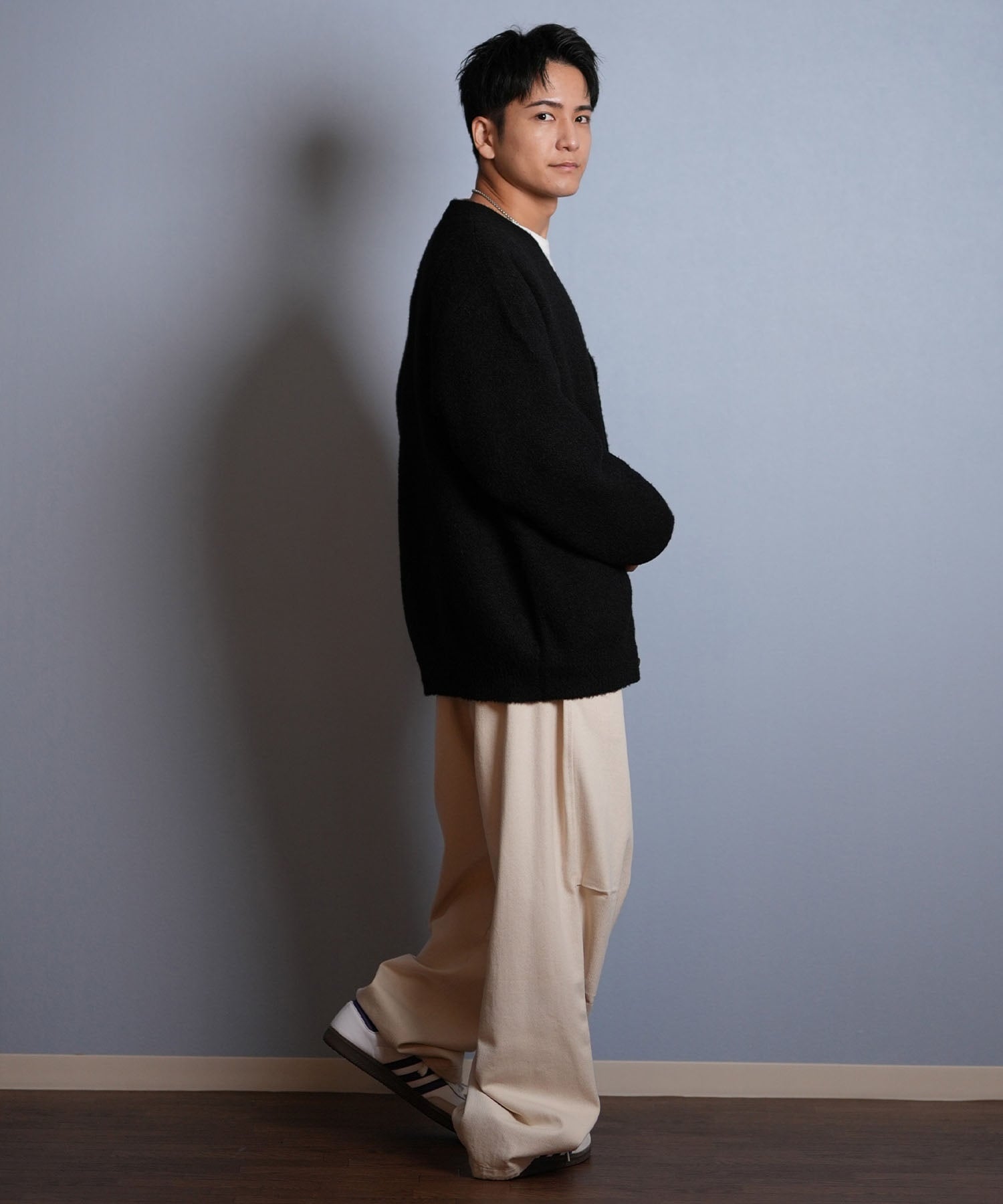 DEAR LAUREL ディアローレル カーディガン ニット セーター メンズ KNIT CARDIGAN D25F-1302(BLK-M)
