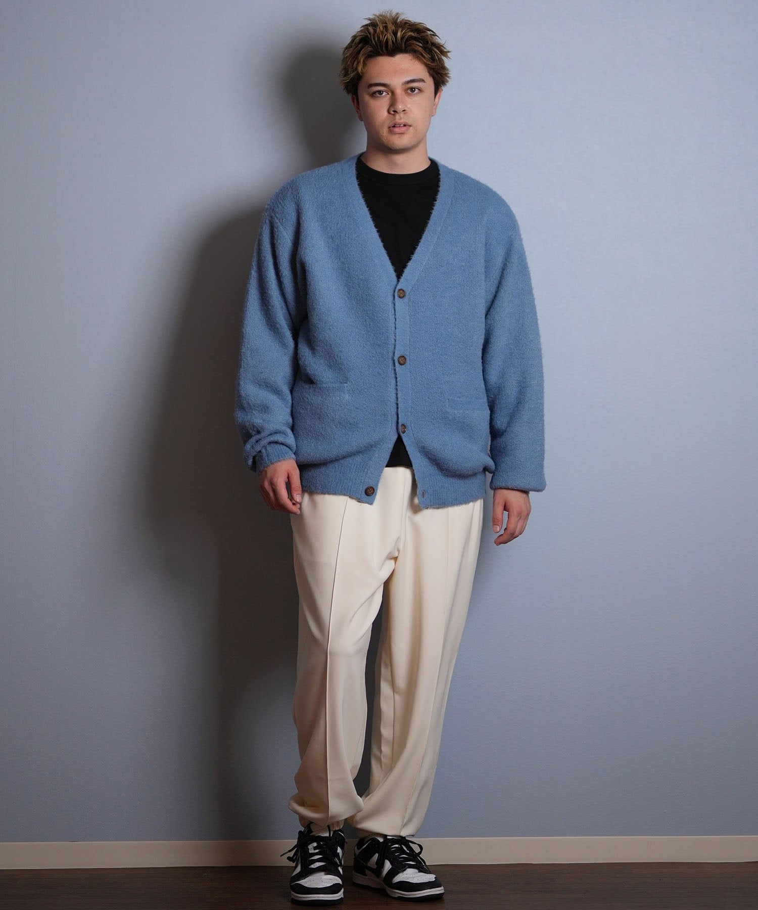 DEAR LAUREL ディアローレル カーディガン ニット セーター メンズ KNIT CARDIGAN D25F-1302(BLK-M)