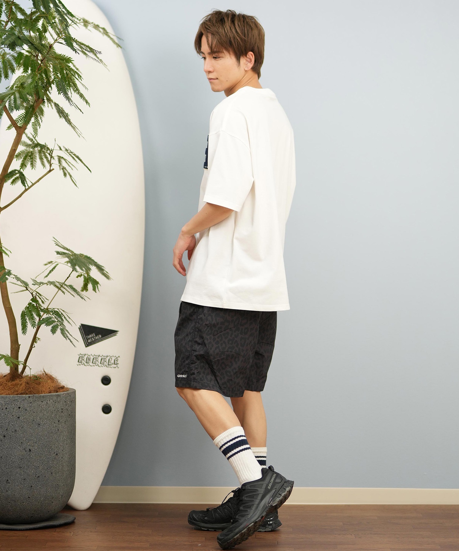 DEAR LAUREL ディアローレル 半袖 Tシャツ メンズ 抗菌防臭 UVケア 接触冷感 CAL PATCH TEE D25S2105(WHT-M)