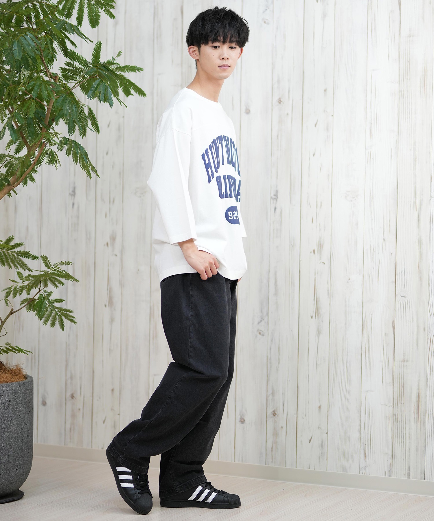 DEAR LAUREL ディアローレル 長袖 Tシャツ メンズ 七分袖 ロンT フロントプリント CAL 3 4 SLEEVE TEE D25S2200(WHT-M)
