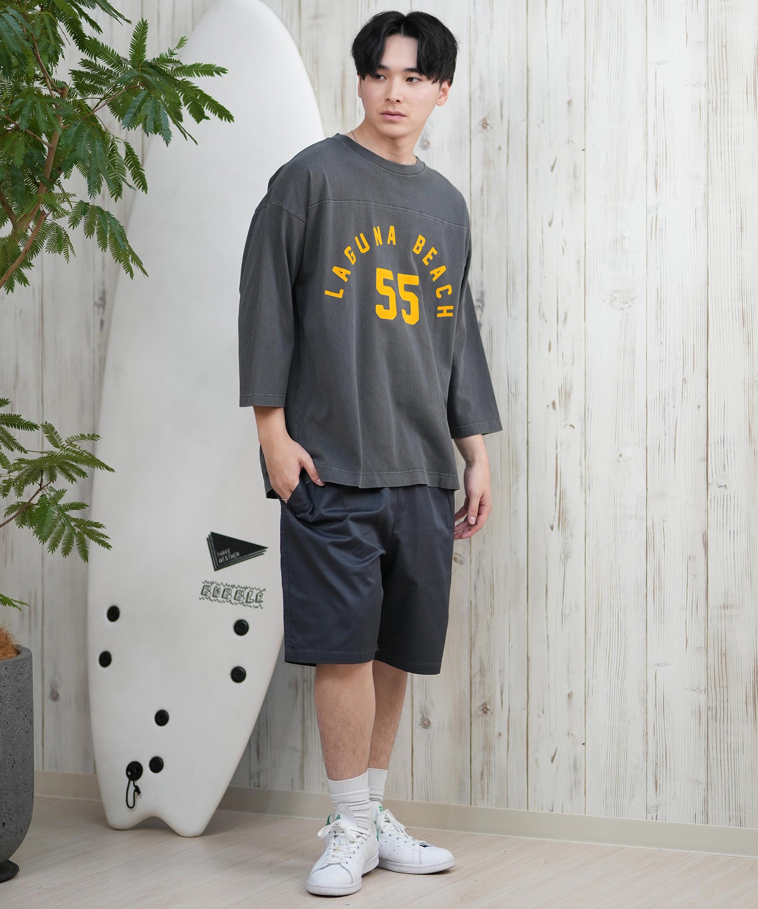 DEAR LAUREL ディアローレル 長袖 Tシャツ メンズ 七分袖 ロンT フロントプリント CAL 3 4 SLEEVE TEE D25S2200(WHT-M)