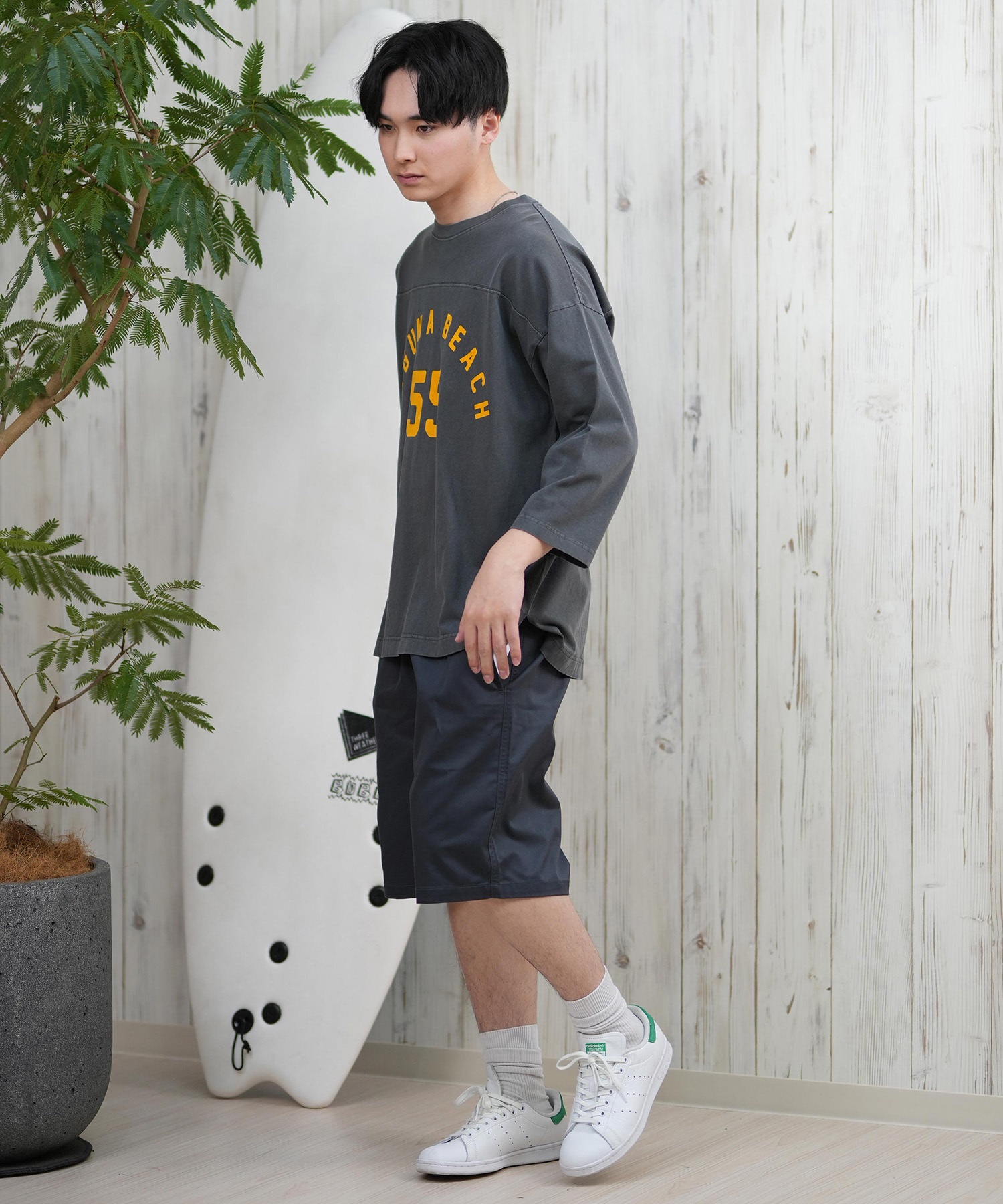 DEAR LAUREL ディアローレル 長袖 Tシャツ メンズ 七分袖 ロンT フロントプリント CAL 3 4 SLEEVE TEE D25S2200(WHT-M)