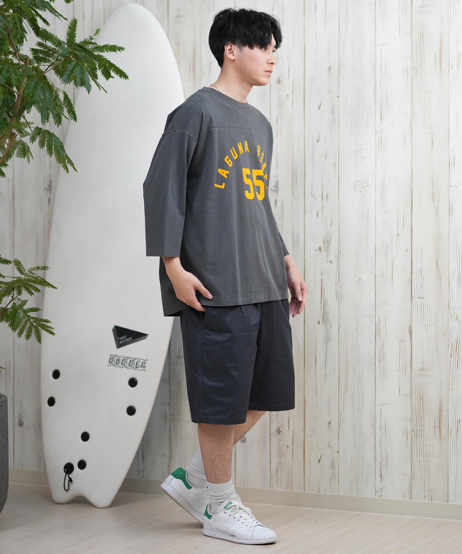 DEAR LAUREL ディアローレル 長袖 Tシャツ メンズ 七分袖 ロンT フロントプリント CAL 3 4 SLEEVE TEE D25S2200(WHT-M)
