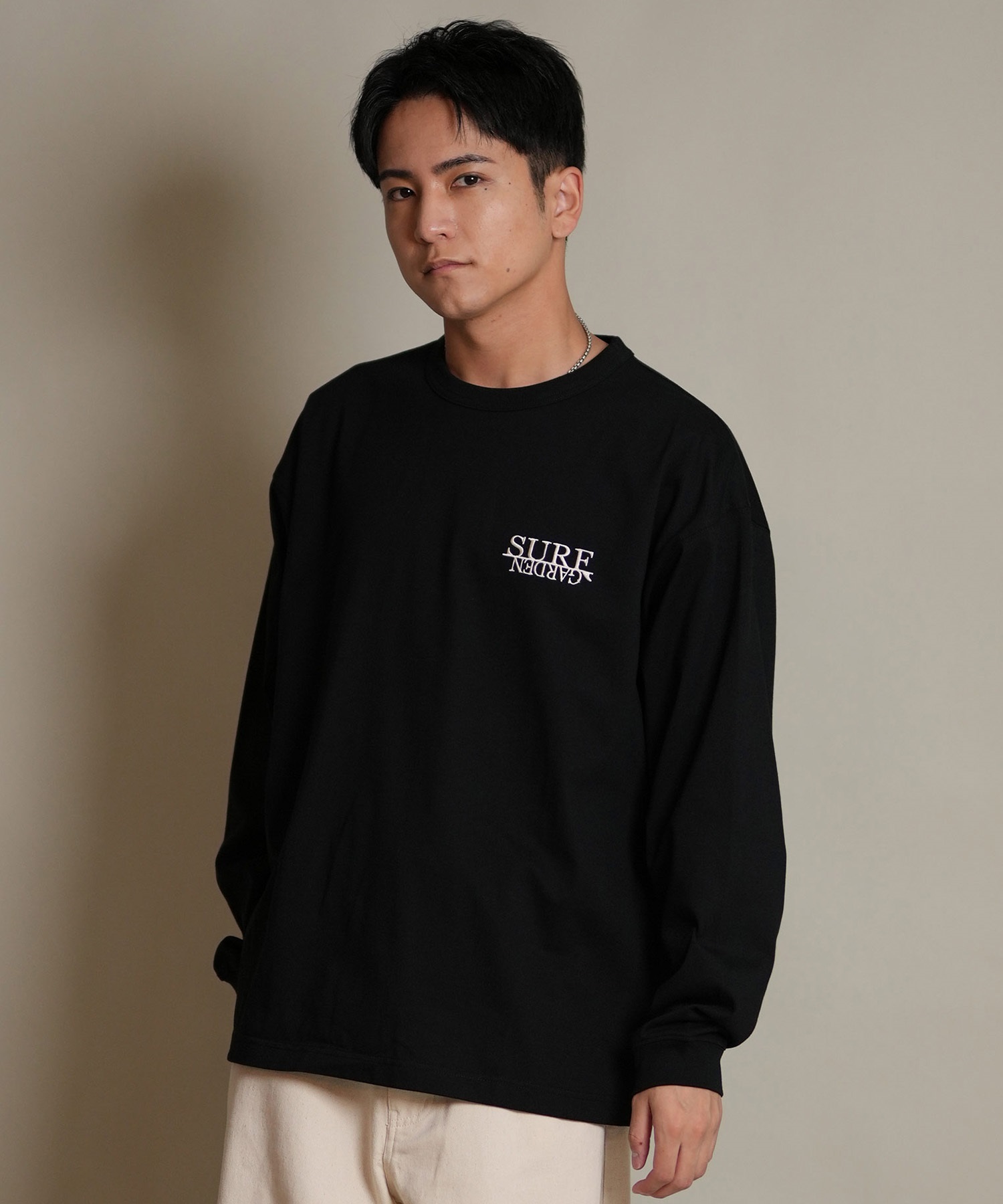 DEAR LAUREL ディアローレル 長袖 Tシャツ ロンT メンズ バックプリント SURF GARDEN LONG SLEEVE D25F-2201(BLK-M)
