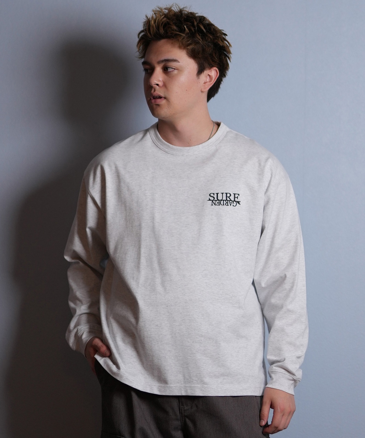 DEAR LAUREL ディアローレル 長袖 Tシャツ ロンT メンズ バックプリント SURF GARDEN LONG SLEEVE D25F-2201(BLK-M)