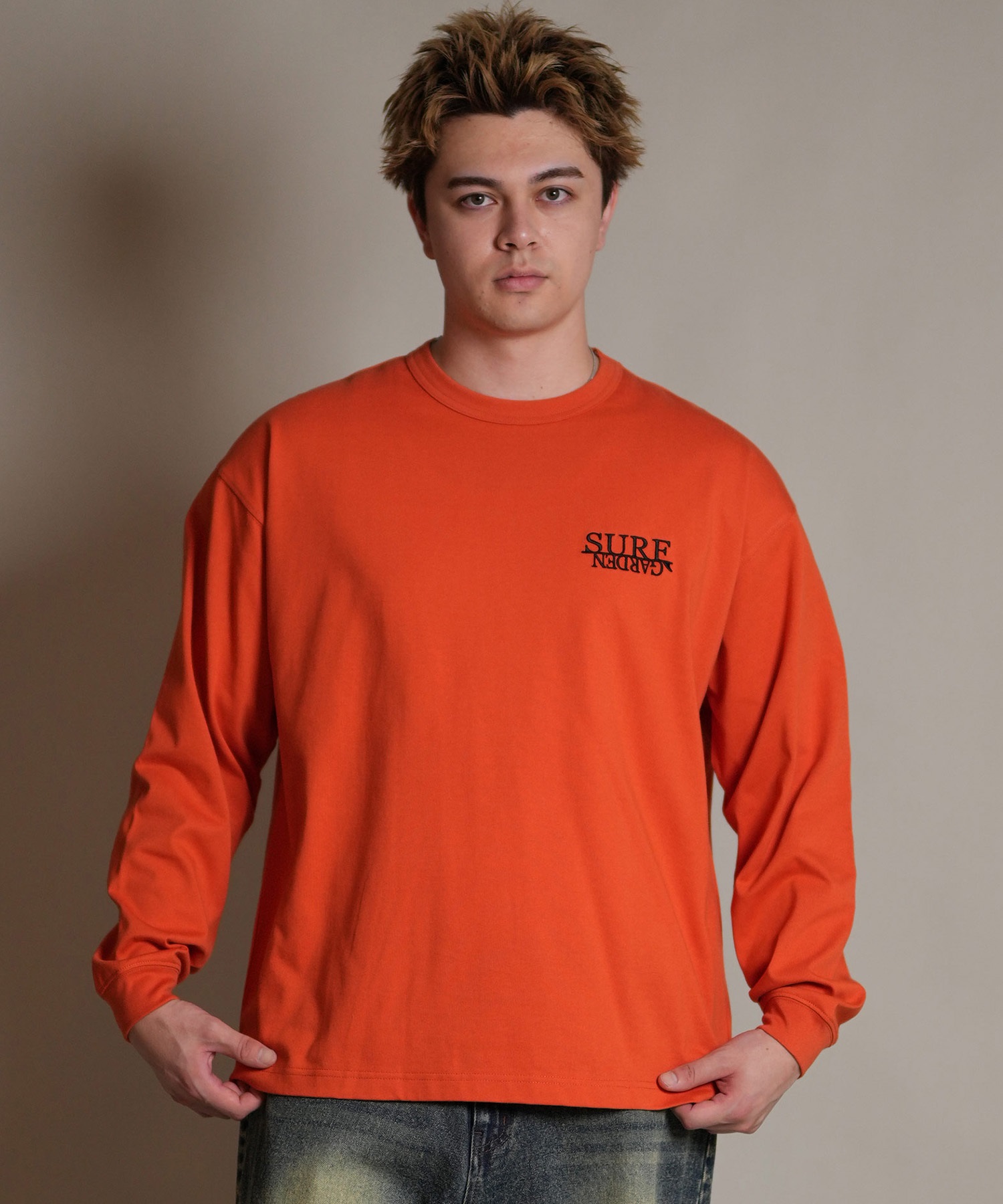 DEAR LAUREL ディアローレル 長袖 Tシャツ ロンT メンズ バックプリント SURF GARDEN LONG SLEEVE D25F-2201(BLK-M)