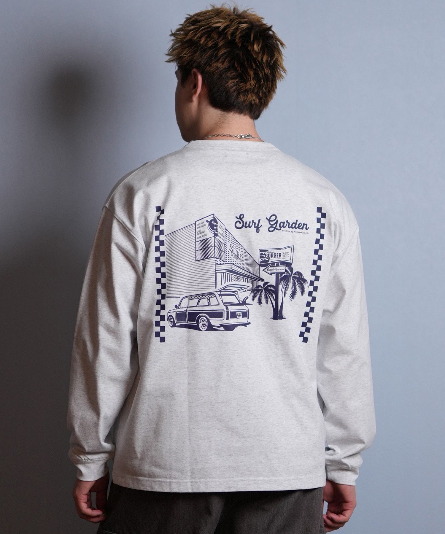 DEAR LAUREL ディアローレル 長袖 Tシャツ ロンT メンズ バックプリント SURF GARDEN LONG SLEEVE D25F-2201(BLK-M)