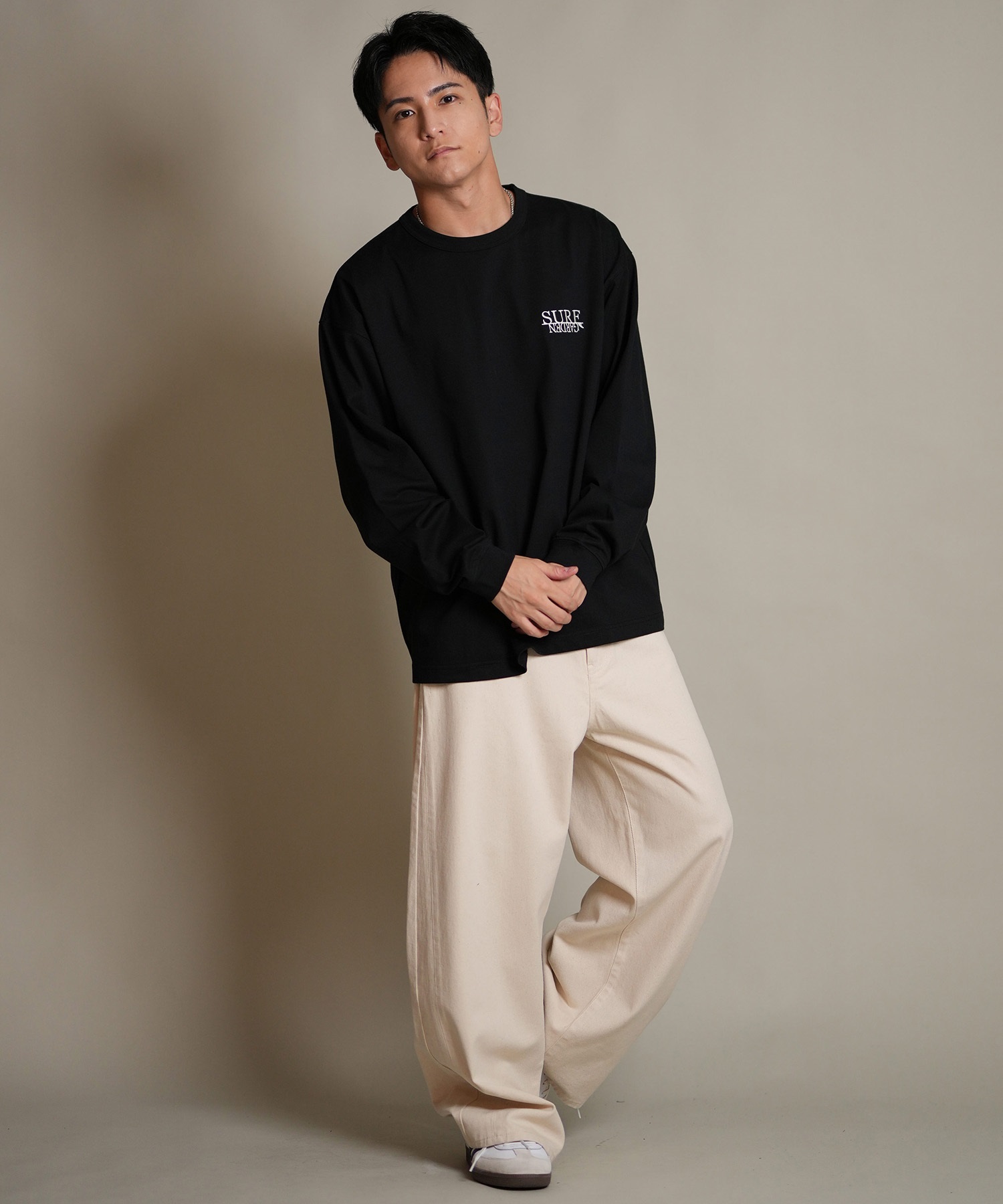 DEAR LAUREL ディアローレル 長袖 Tシャツ ロンT メンズ バックプリント SURF GARDEN LONG SLEEVE D25F-2201(BLK-M)