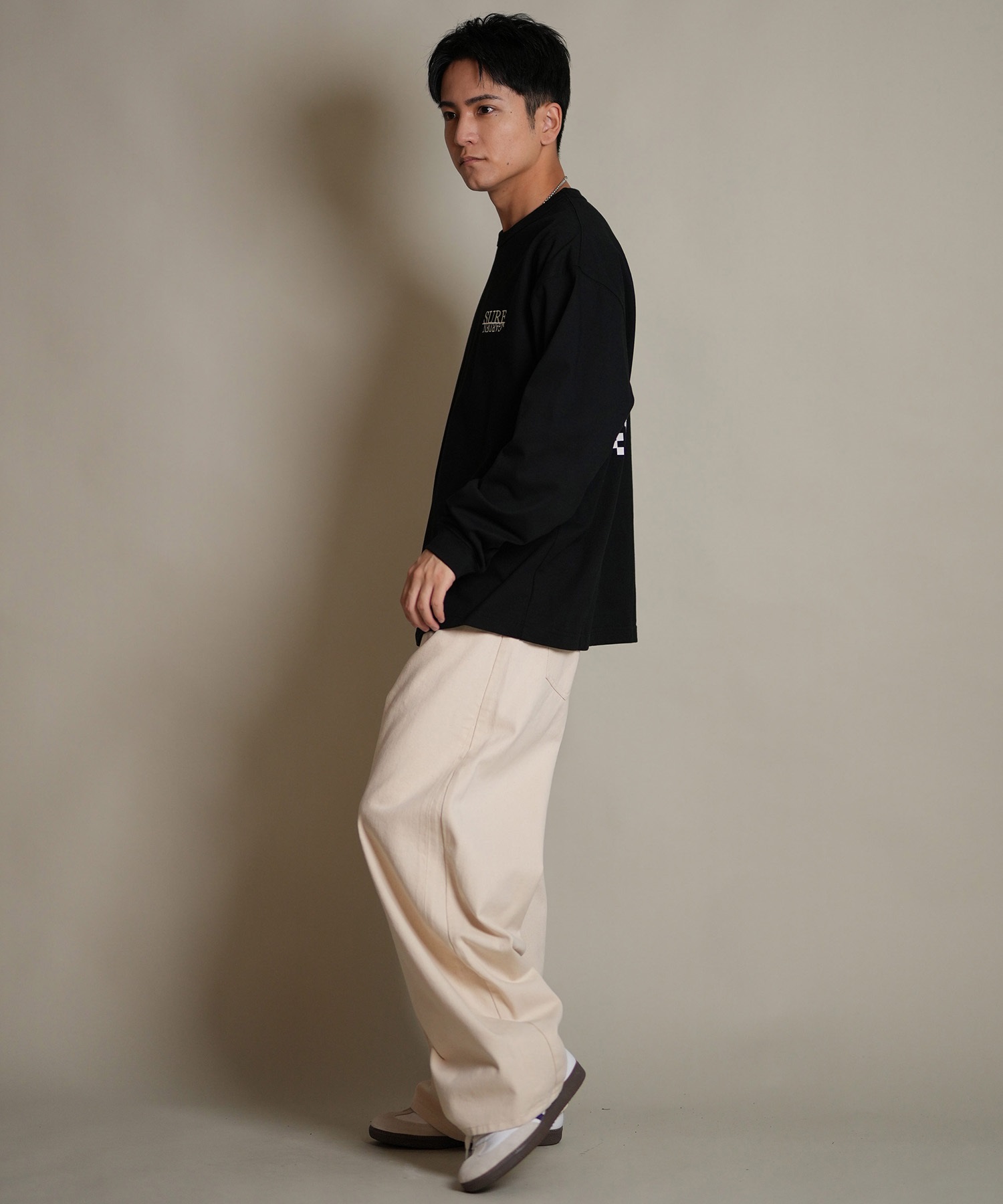 DEAR LAUREL ディアローレル 長袖 Tシャツ ロンT メンズ バックプリント SURF GARDEN LONG SLEEVE D25F-2201(BLK-M)