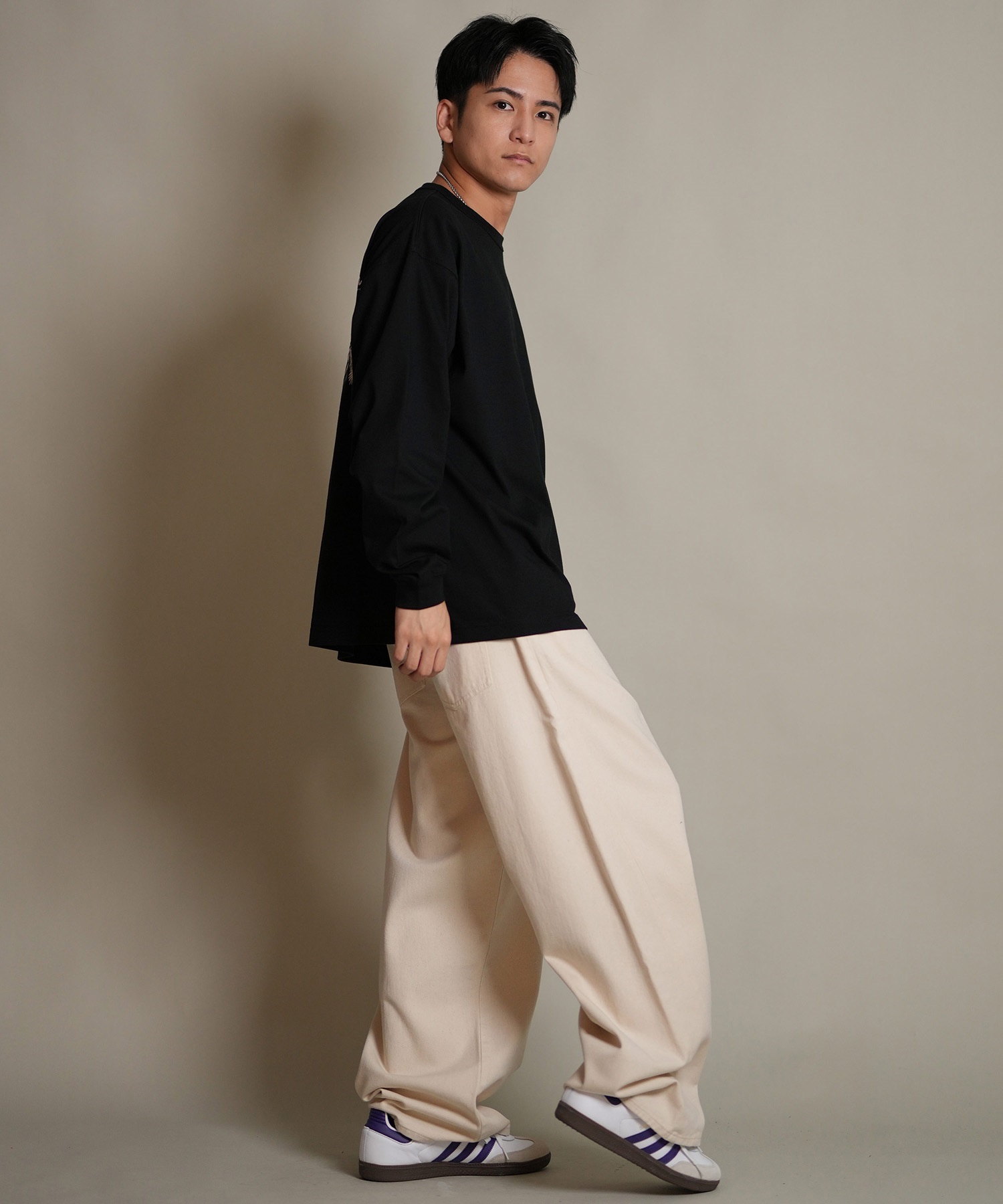 DEAR LAUREL ディアローレル 長袖 Tシャツ ロンT メンズ バックプリント SURF GARDEN LONG SLEEVE D25F-2201(BLK-M)