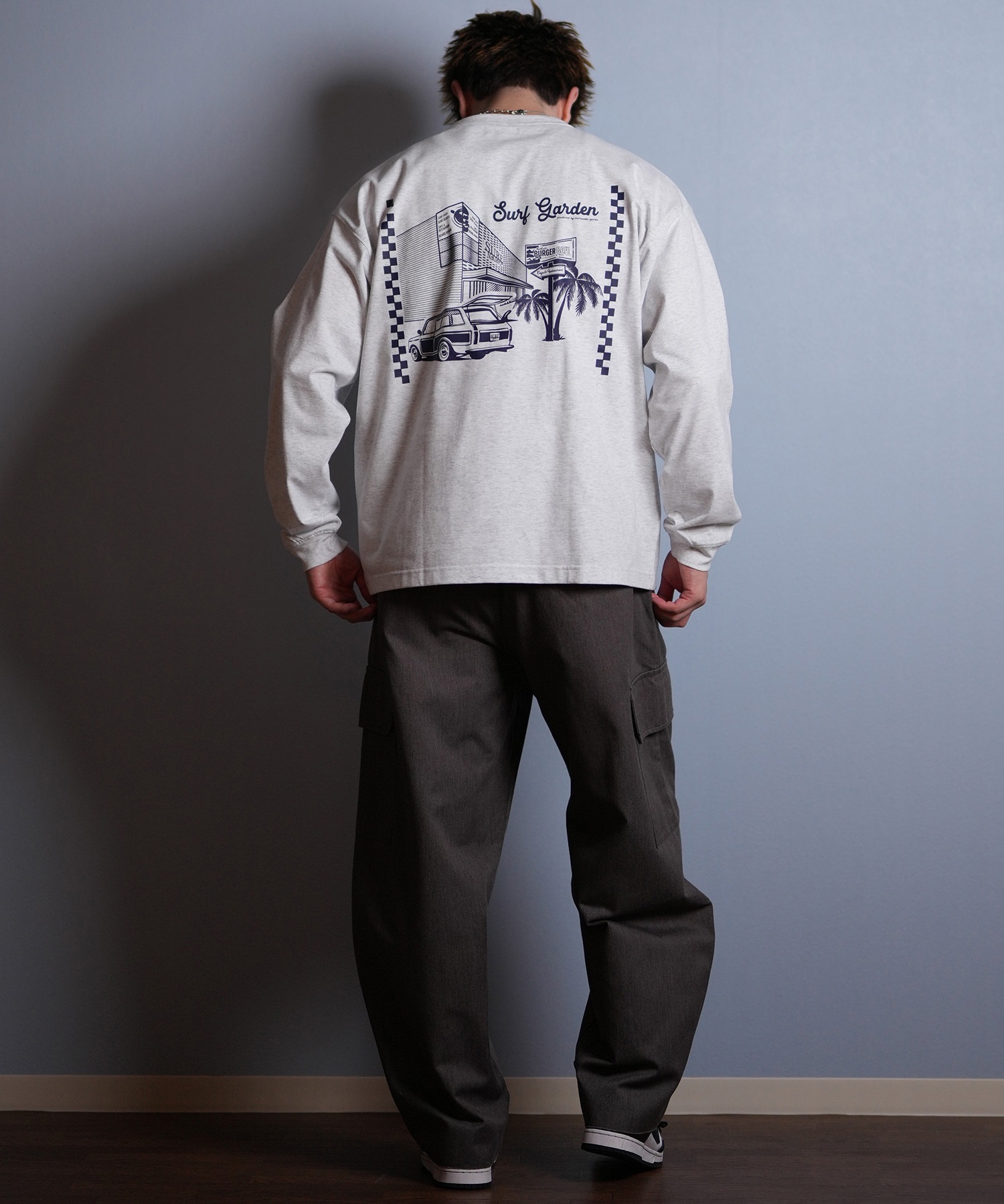 DEAR LAUREL ディアローレル 長袖 Tシャツ ロンT メンズ バックプリント SURF GARDEN LONG SLEEVE D25F-2201(BLK-M)