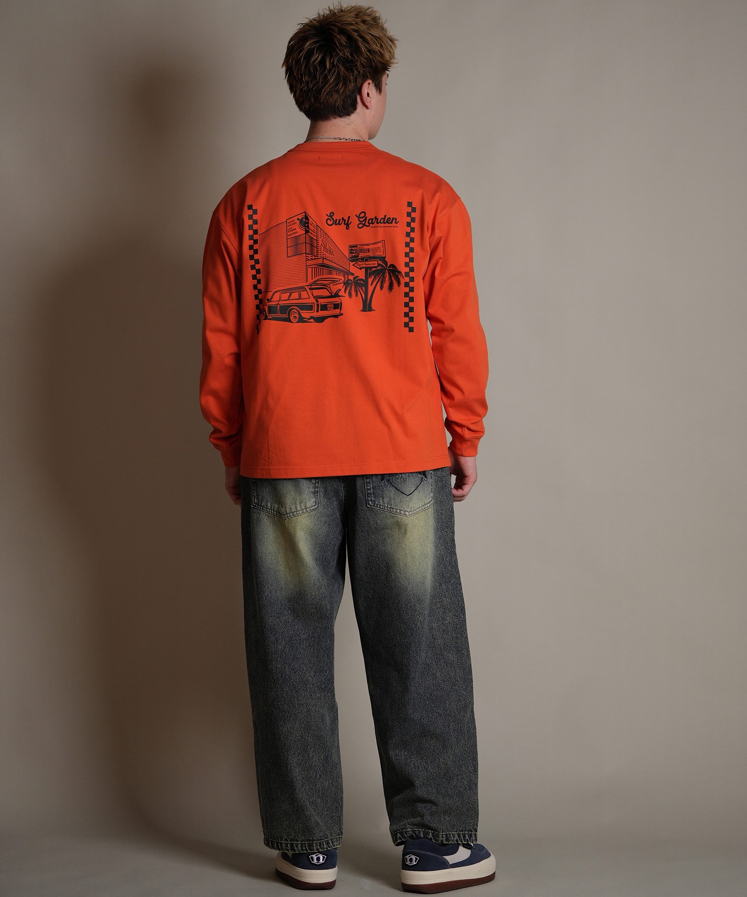 DEAR LAUREL ディアローレル 長袖 Tシャツ ロンT メンズ バックプリント SURF GARDEN LONG SLEEVE D25F-2201(BLK-M)