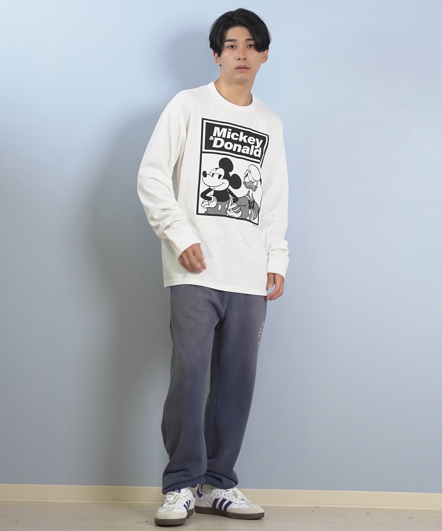DEAR LAUREL ディアローレル × Disney ディズニー × JM コラボ 長袖 Tシャツ ロンT メンズ ミッキー ドナルド DL25F-JM2203(WHT-M)