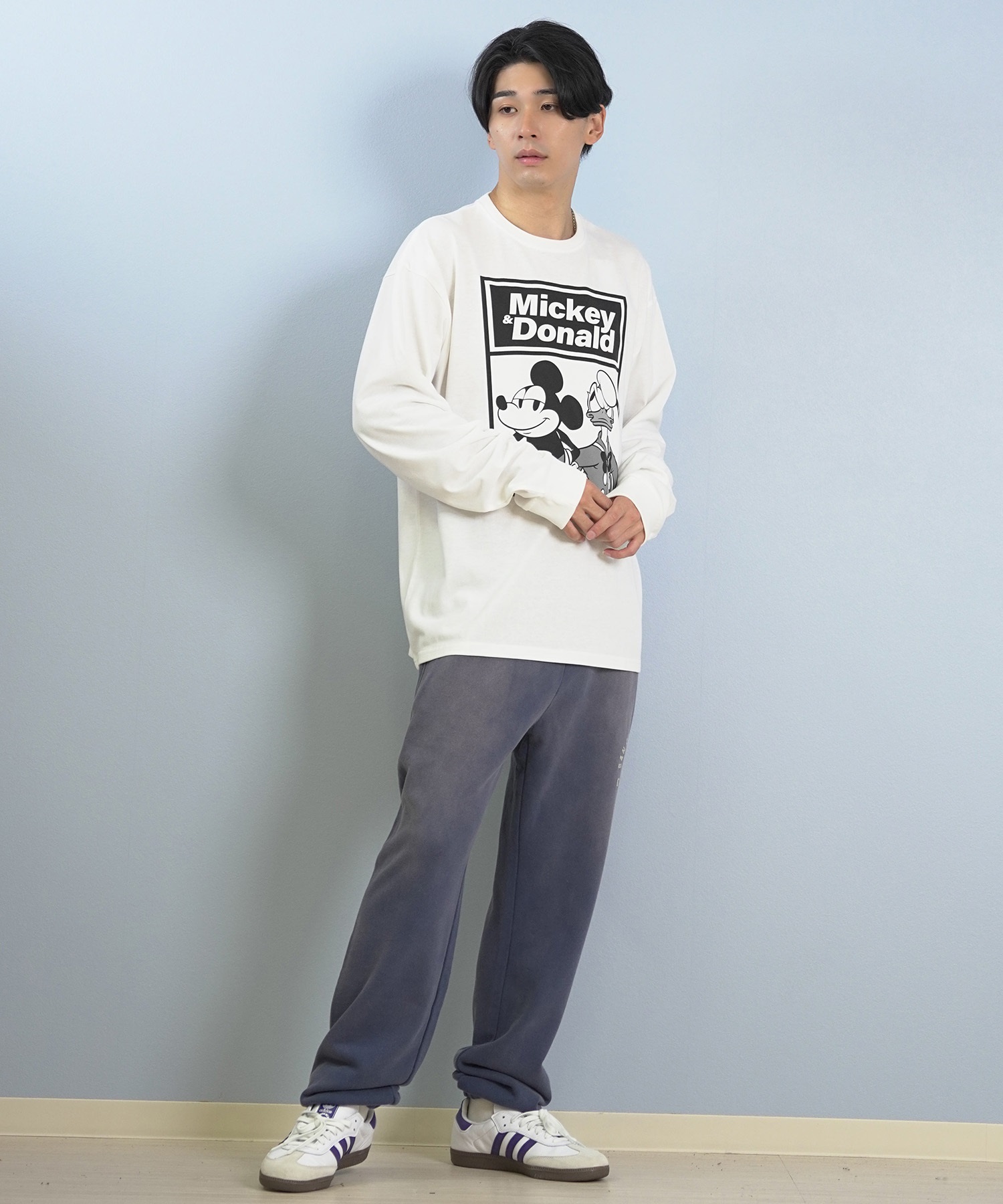 DEAR LAUREL ディアローレル × Disney ディズニー × JM コラボ 長袖 Tシャツ ロンT メンズ ミッキー ドナルド DL25F-JM2203(WHT-M)