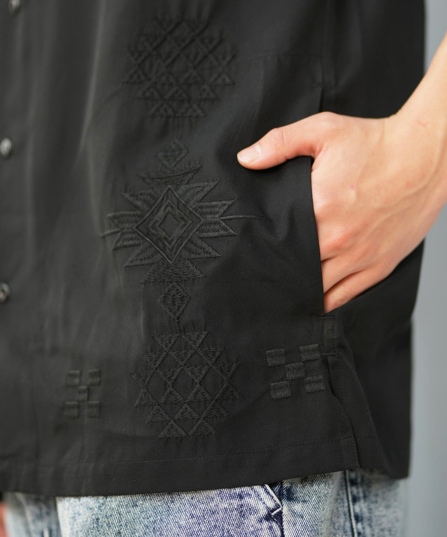 DEAR LAUREL ディアローレル 半袖 シャツ メンズ キューバシャツ 刺繍 D25S2402(BLK-M)